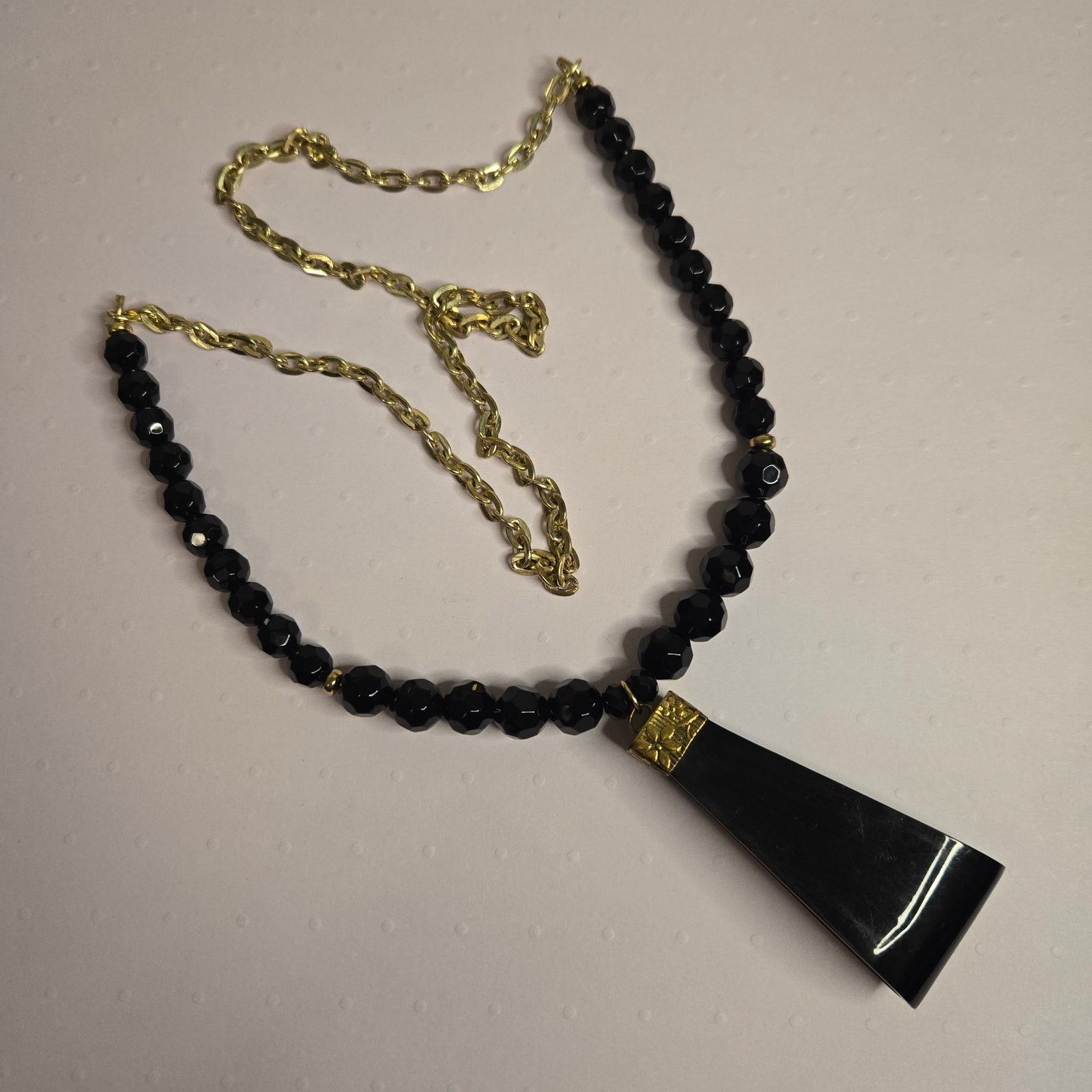 Vintage Vintage Black Beaded Statement Necklace Geometric Pendant Size ONE SIZE - 2 Thumbnail