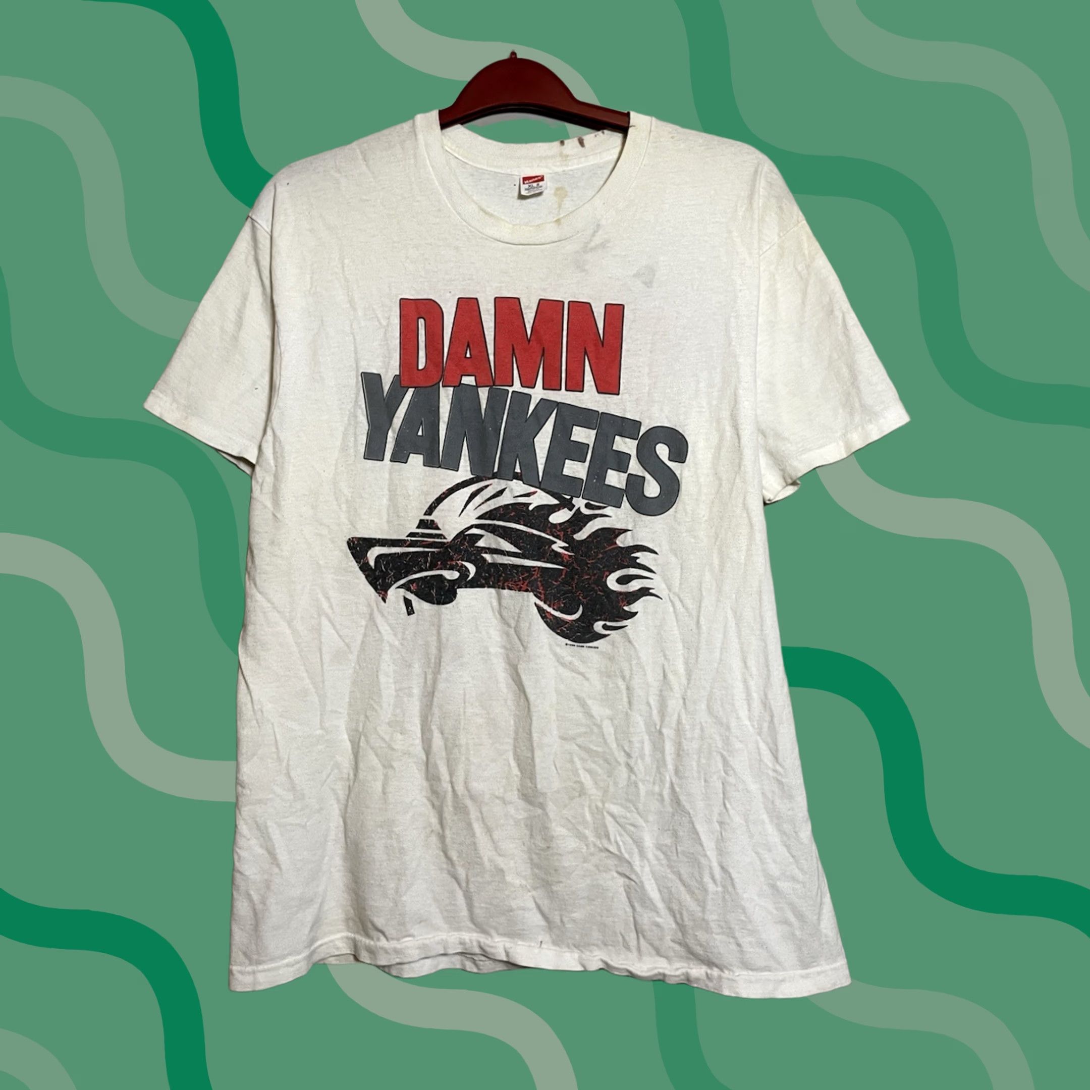 Hanes VINTAGE Damn Yankees Concert Tour T Shirt XL Unisex White 1990s Distressed Hanes Shirt Mens Womens Boys Girls Size US XL / EU 56 / 4 - 1 Thumbnail