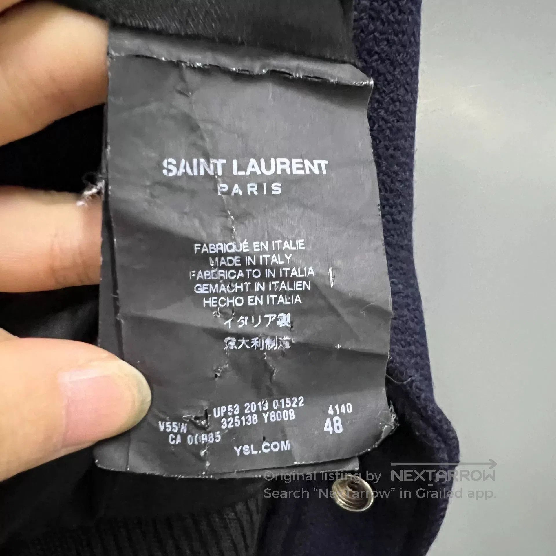 Saint Laurent Paris Saint Laurent Dark Blue Leather Sleeve Baseball Jacket. Size US M / EU 48-50 / 2 - 4 Thumbnail