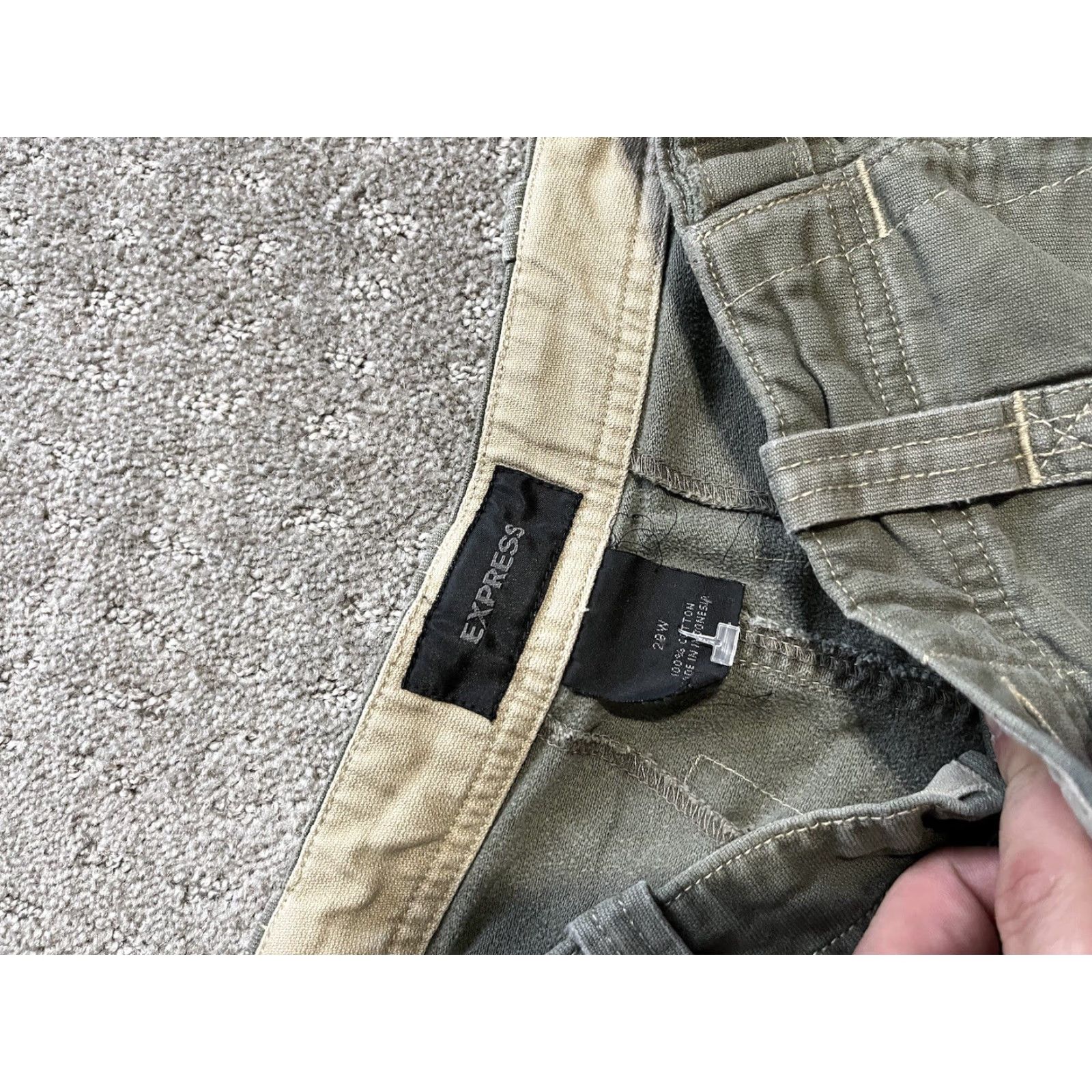 Express VINTAGE Express Men's Cargo Shorts 29W Green Cotton 90s Flaw Size US 29 - 3 Thumbnail