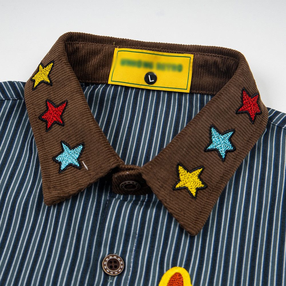Japanese Brand Men's hip-hop star embroidered striped short-sleeved shirt Size US M / EU 48-50 / 2 - 3 Thumbnail