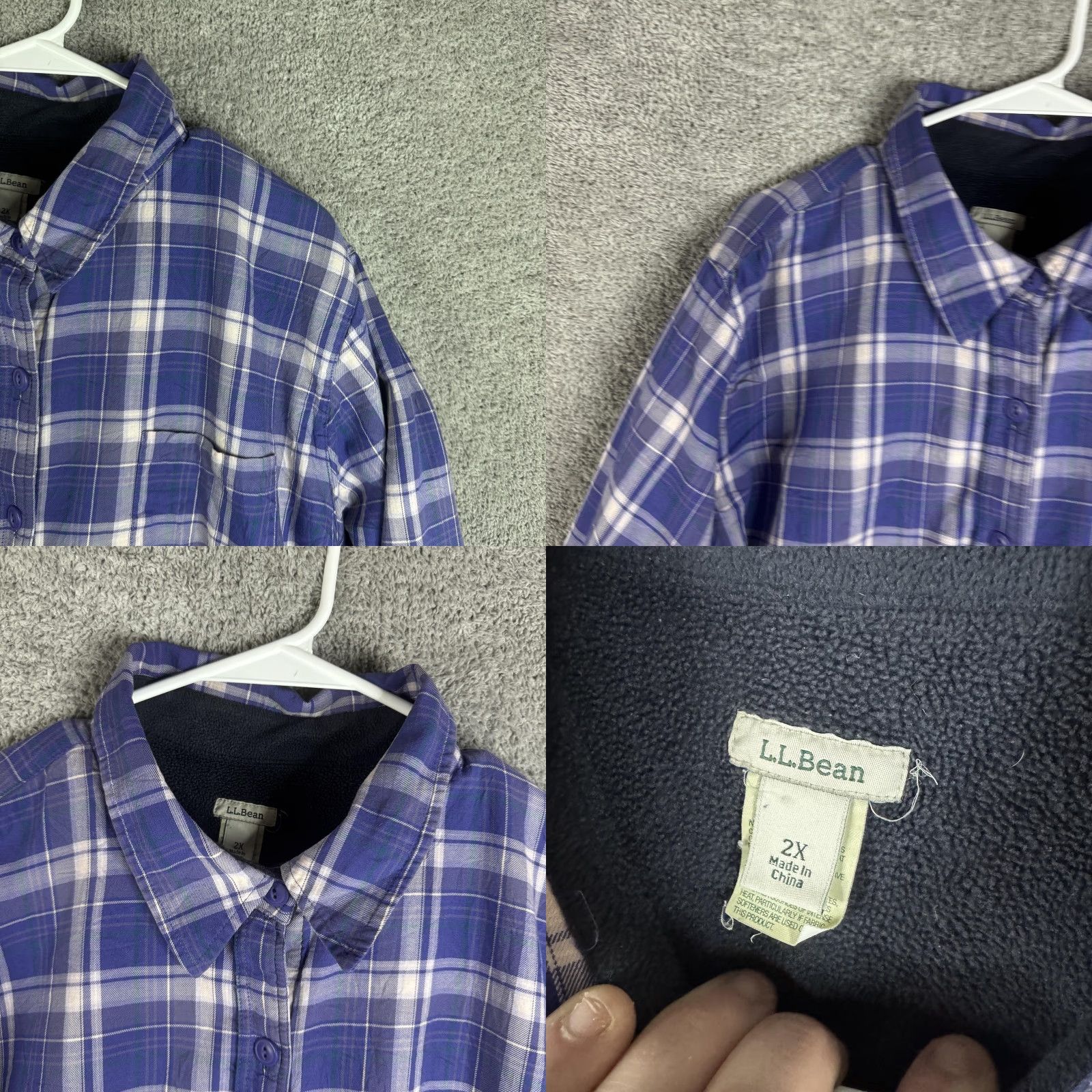Vintage L.L.Bean Jacket Womens 2X Purple Plaid Flannel Fleece Lined Button Front Pockets Size XXL / US 16-18 / IT 52-54 - 8 Thumbnail