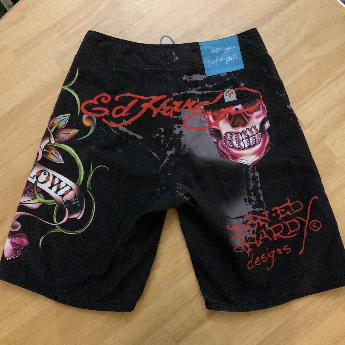 Ed Hardy Black Board Shorts Swim Big Logo Love Kills Slowly