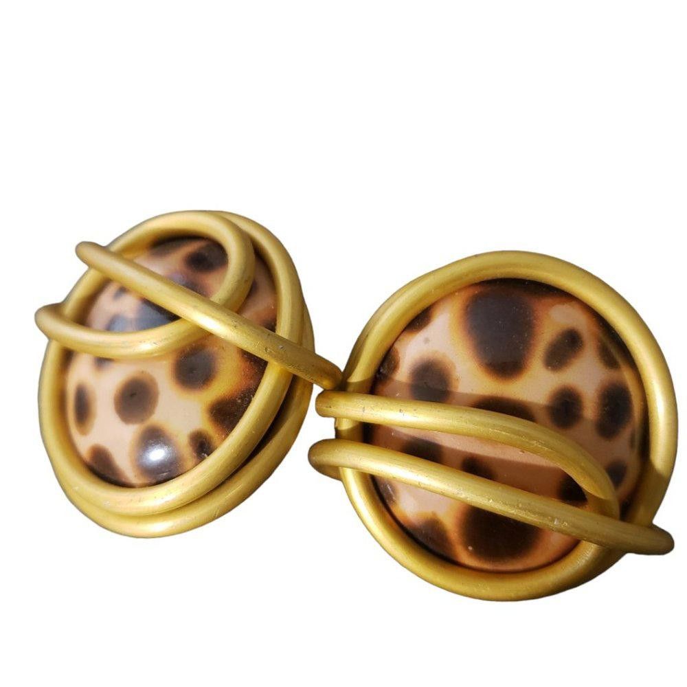 Designer Vintage Animal Print Clip Earrings 1" Size ONE SIZE - 2 Thumbnail