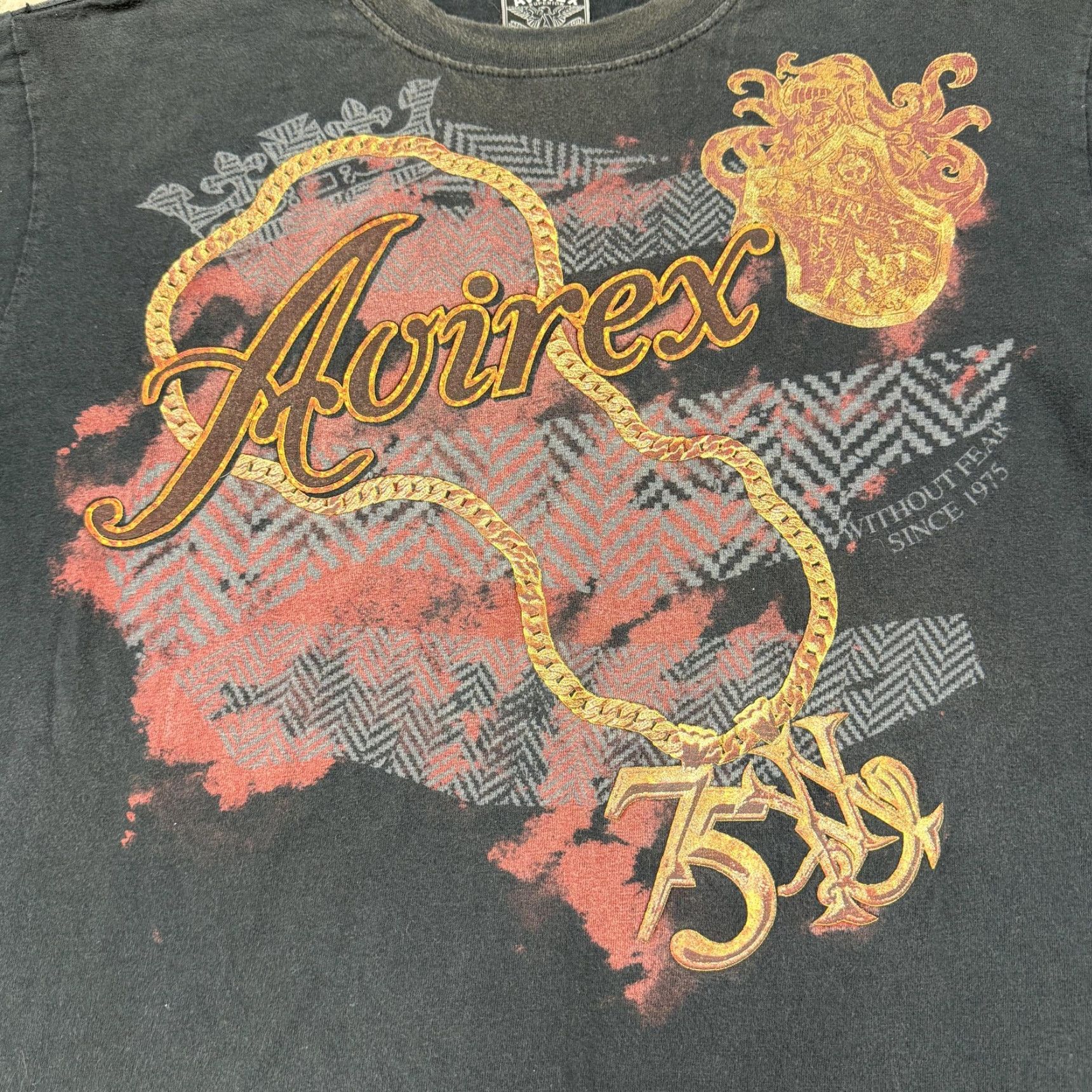 Avirex Avirex Shirt Mens XL Black Gold Chain Crest 75 Graphic Streetwear T-Shirt Size US XL / EU 56 / 4 - 4 Thumbnail