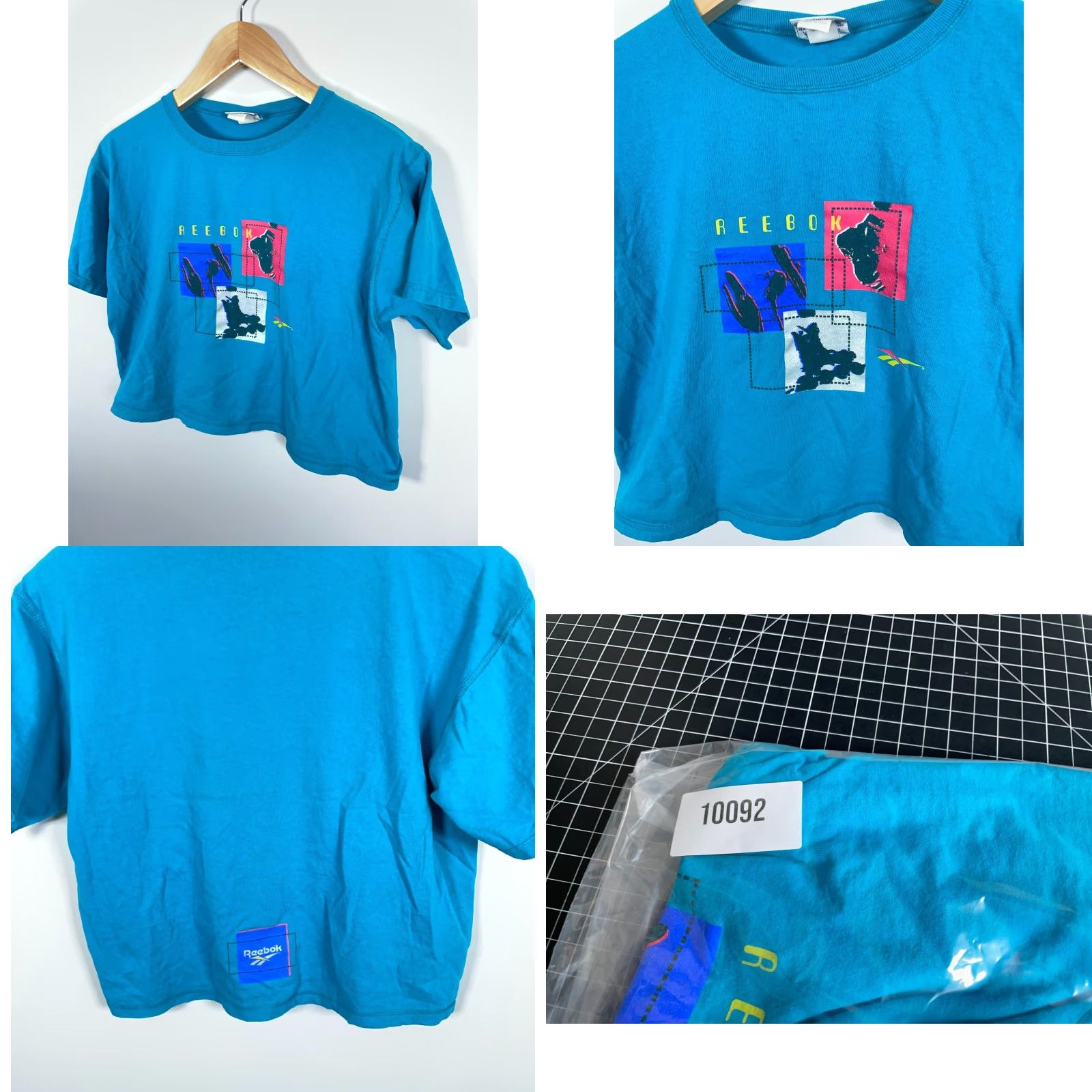 Reebok VINTAGE Reebok Cropped T-Shirt Adult Large Neon Blue USA Made Retro Double Sided Size L / US 10 / IT 46 - 8 Thumbnail