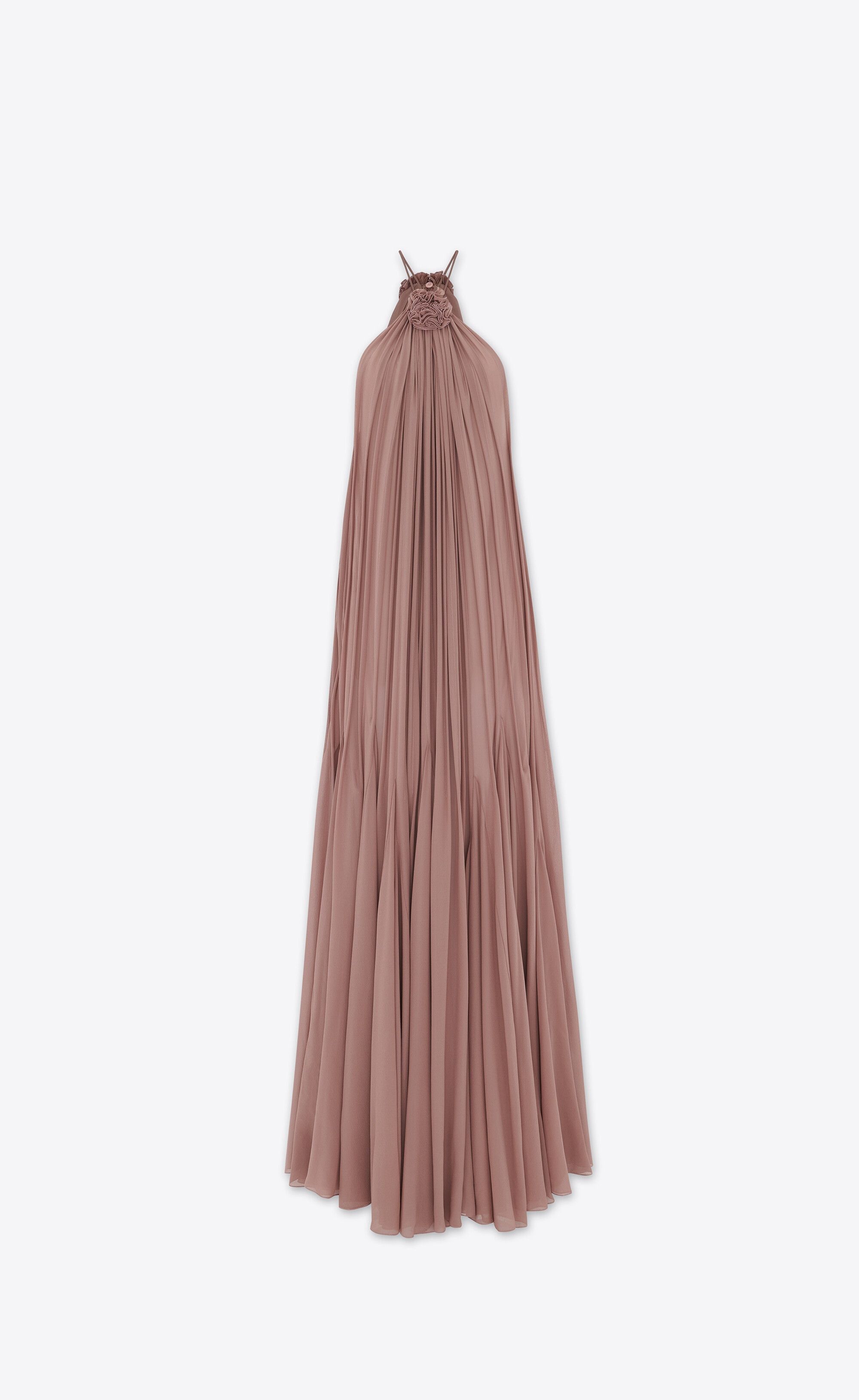 Saint Laurent Paris o1s1wg110225 729652 Dress in Silk Georgette in Brown Size M / US 6-8 / IT 42-44 - 1 Thumbnail
