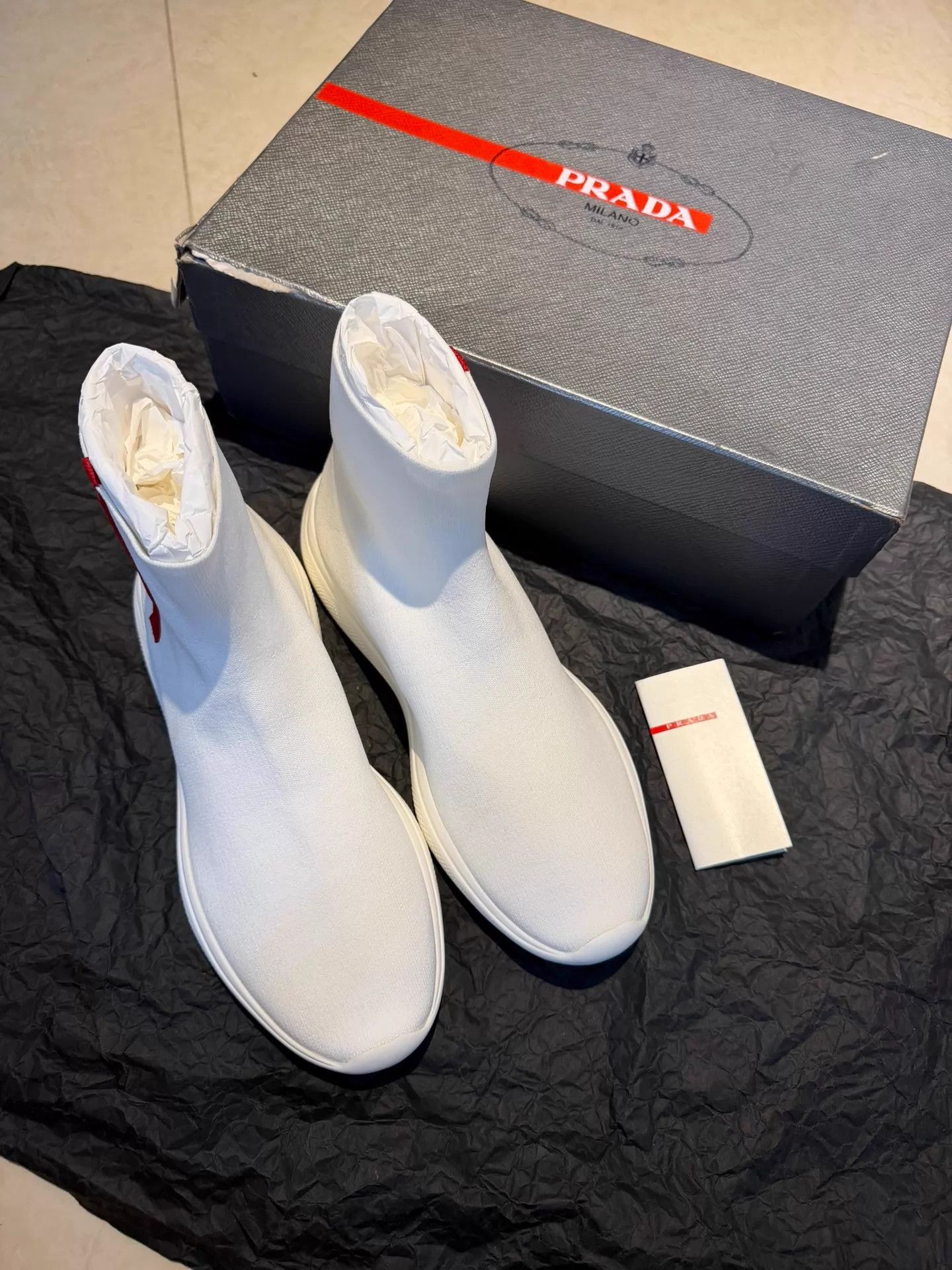 Prada Prada Sock Sneaker White Slip-On High-Top Red Label 42-43 Size US 9.5 / EU 42-43 - 4 Thumbnail