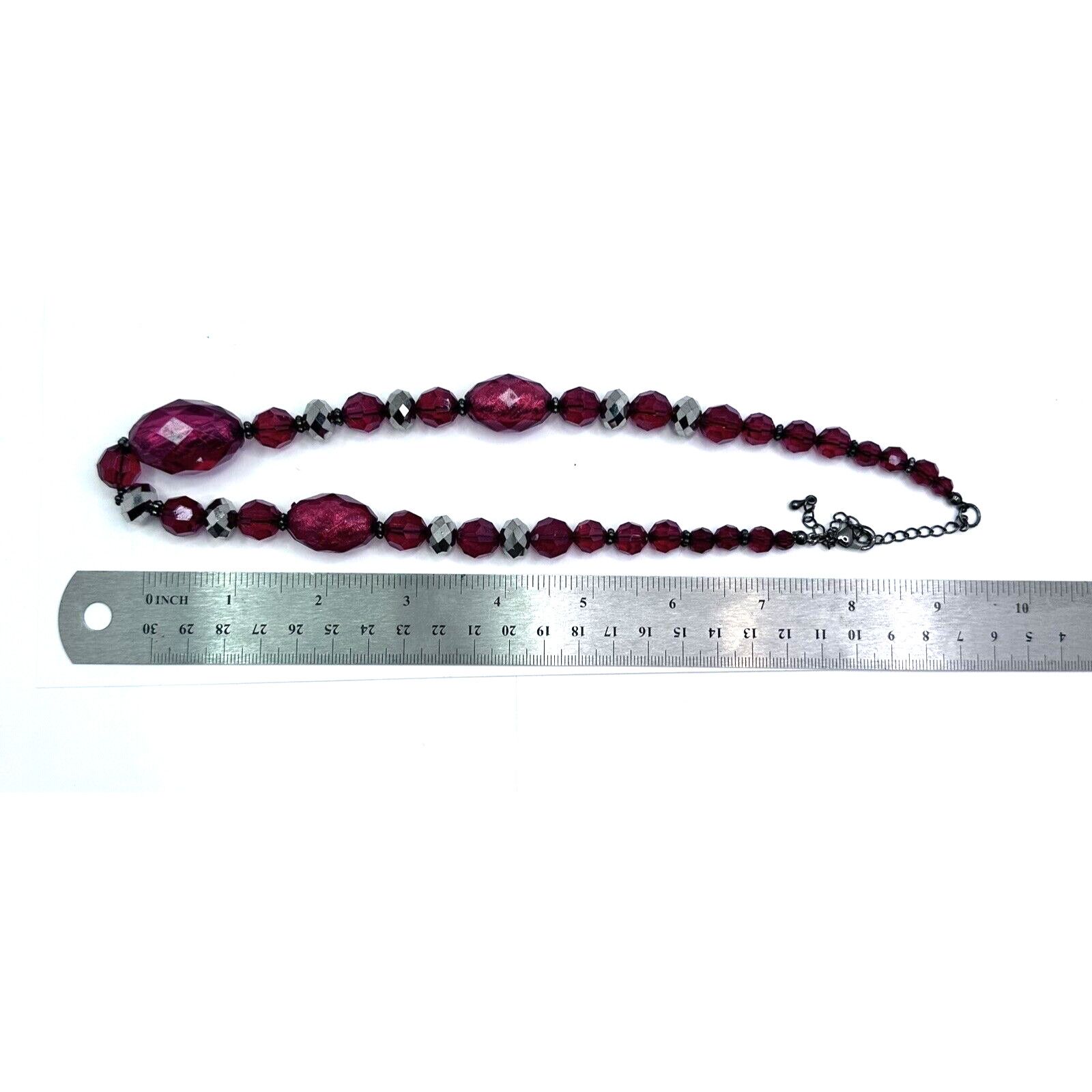 The Unbranded Brand Red Wine Faceted Beads GunMetal Chain Statement Necklace 18" Size ONE SIZE - 3 Thumbnail