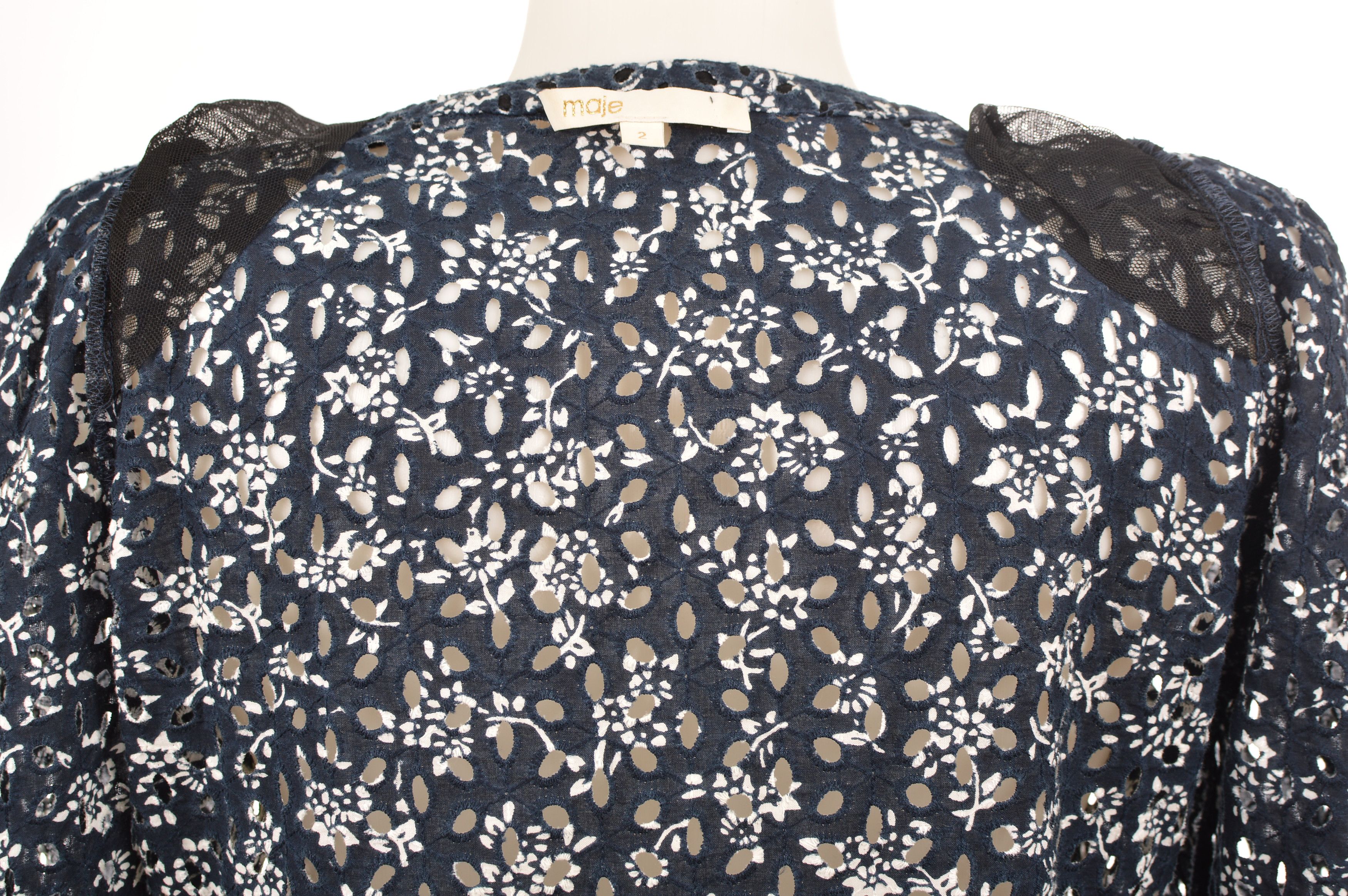Maje Maje Luigy Cotton Eyelet Floral Embroidered Blouse Top Size M / US 6-8 / IT 42-44 - 5 Thumbnail