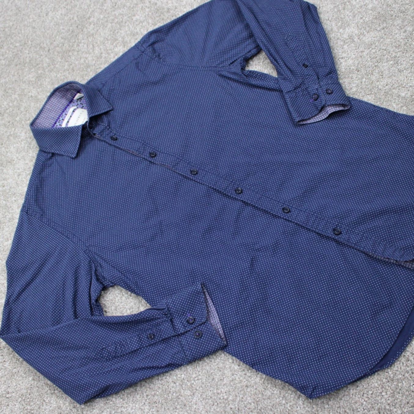 Vintage Construct Dress Shirt Mens 15 32/33 Blue/Purple Slim Fit L/S Geometric Non-Iron Quick Dry Stretch Cadence? Size 40R - 7 Thumbnail