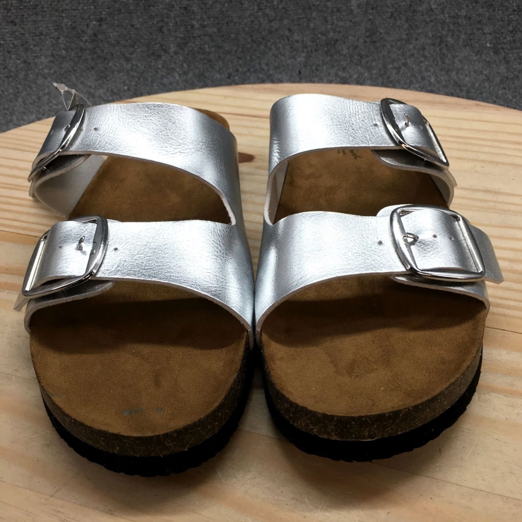 Vintage Universal Thread Sandal Womens 9 Silver Devin Open Toe Cork Faux Leather NEW Slip-On Comfort Slide Casual Shoes Womens Size US 9 / IT 39 - 4 Thumbnail