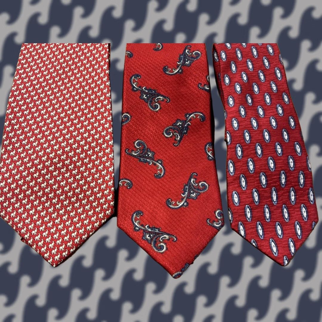 Vintage Men’s Silk Ties Red Patterned Lot Of 3 Italy USA 100% Silk Tie Set Accessories Variety Pattern Classic Mens Size ONE SIZE - 1 Thumbnail
