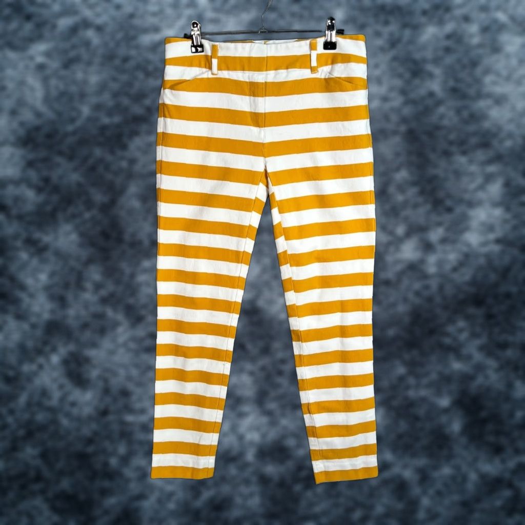 Vintage VINTAGE New York & Company Yellow & White Striped Stretch Pants Womens Size 4 Cropped Skinny Cotton Blend 26 in Inseam Womens Size 27" / US 4 / IT 40 - 1 Thumbnail