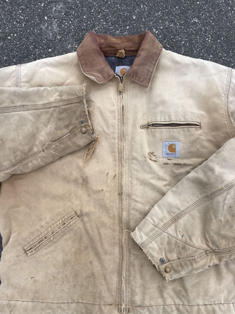 Image of 90's Carhartt Detroit Distressed Thrashed Cropped in Tan, Men's (Size XL)