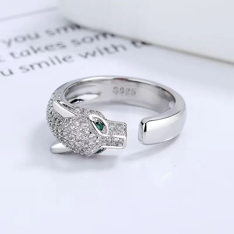 Jewelry × Vintage 925 Silver charm Crystal creative leopard head Rings Size ONE SIZE - 4 Thumbnail