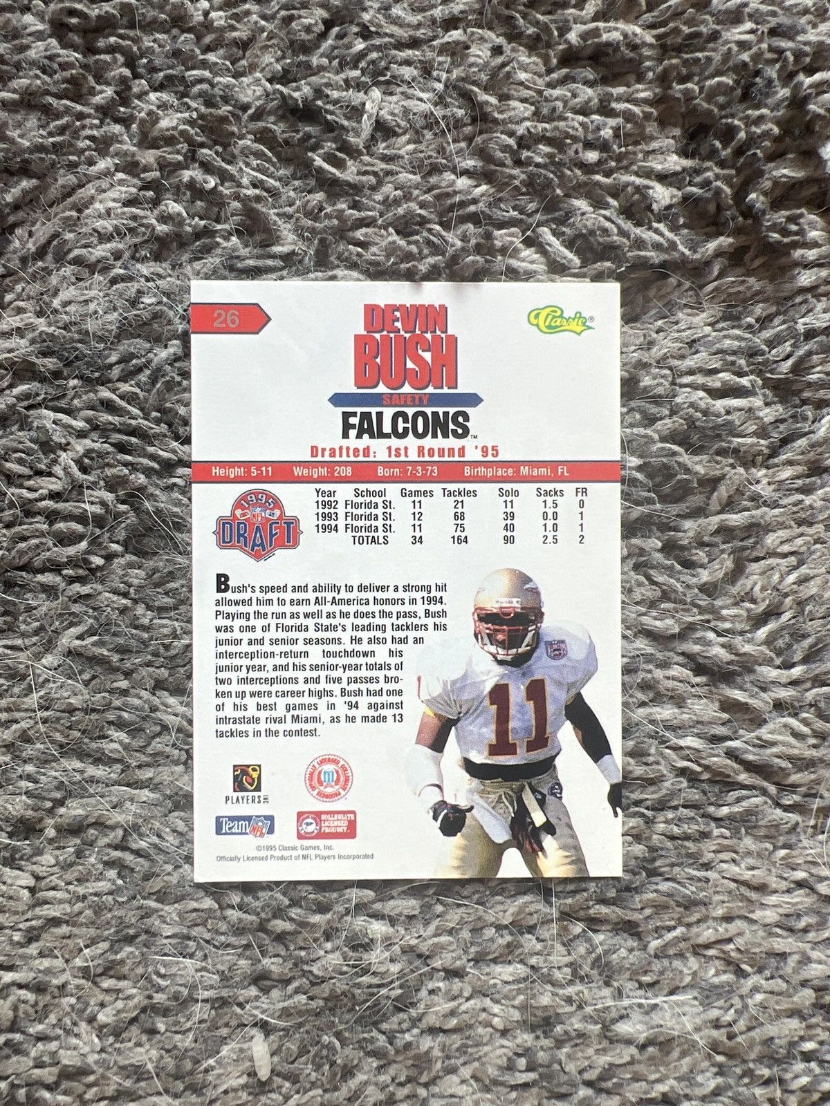 NFL 1995 Classic #26 Devin Bush Card Size ONE SIZE - 2 Thumbnail