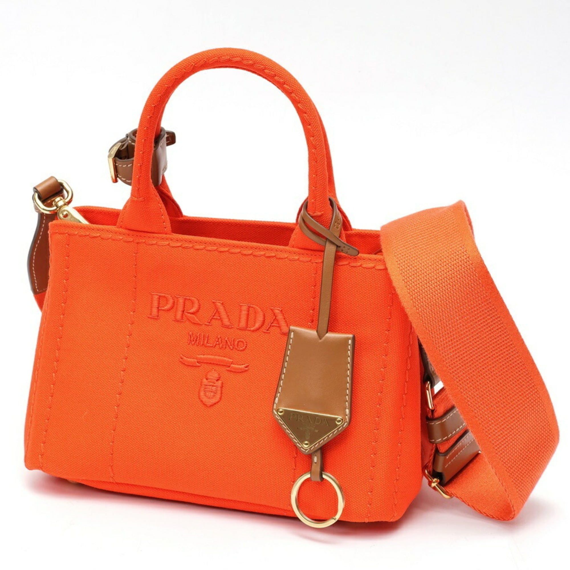 Prada PRADA Jardiniere Mini Handbag Canapa Tote Bag 1BA038 Cotton Canvas Orange B-159860 Size ONE SIZE - 1 Thumbnail