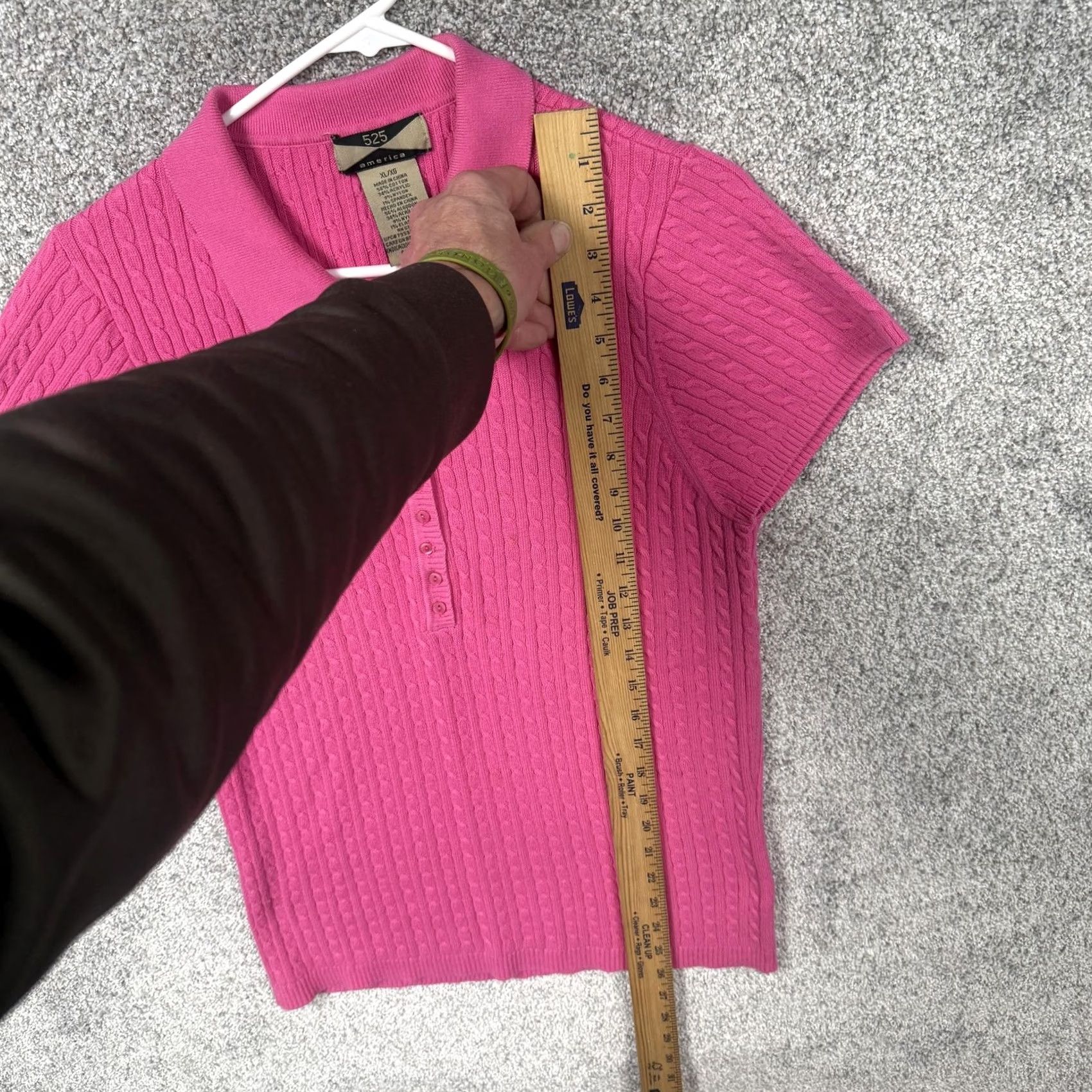 Vintage 525 America Sweater Pink Short Sleeve Cable-Knit Polo Collared Pullover XL Womens Slim Fit Light Knit Preppy Spring Coquette 90s Y2K Inspired Size XL / US 12-14 / IT 48-50 - 2 Thumbnail