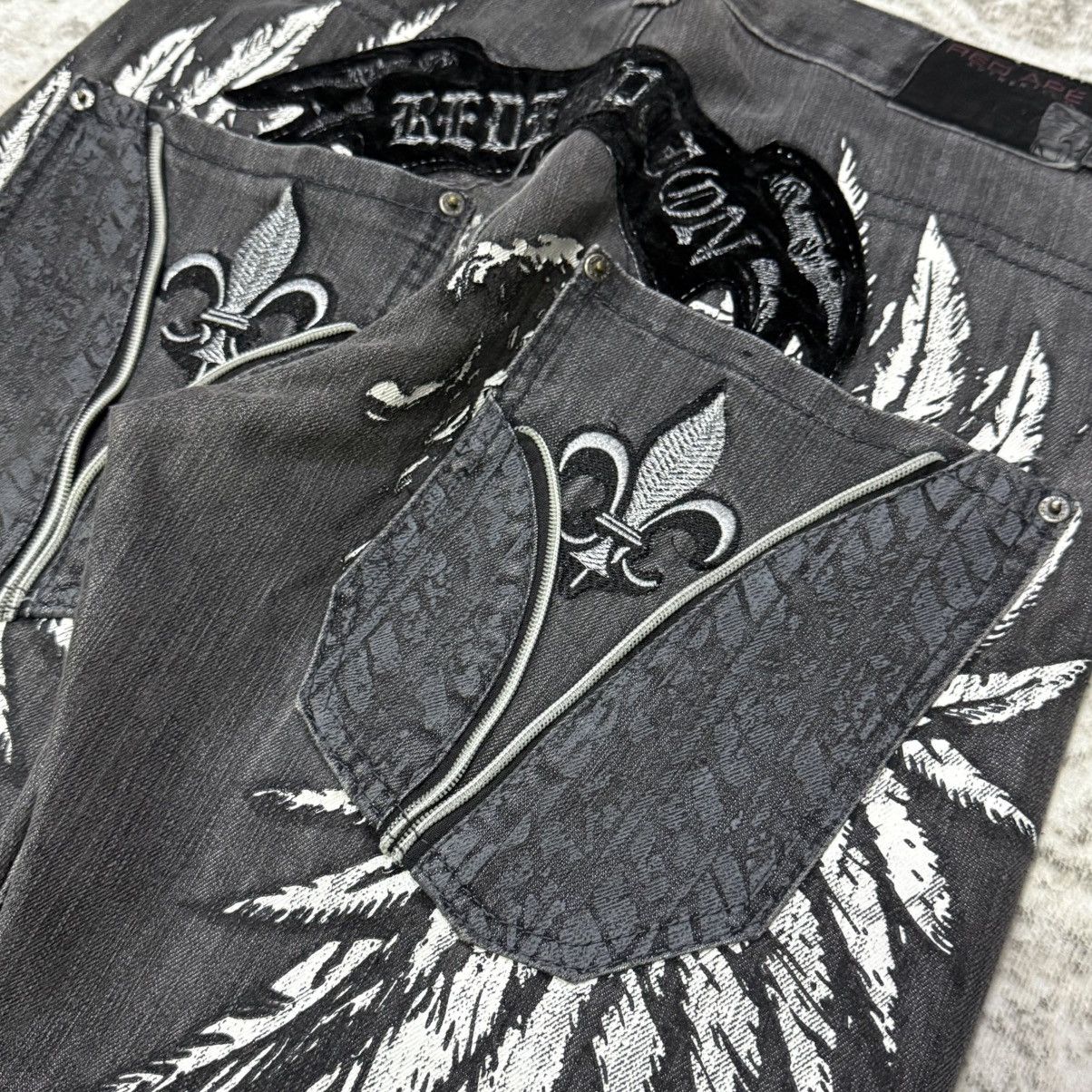 Japanese Brand Japanese Brand Red Ape Embroidery Gothic Wings Flare Jeans Size US 30 / EU 46 - 5 Thumbnail