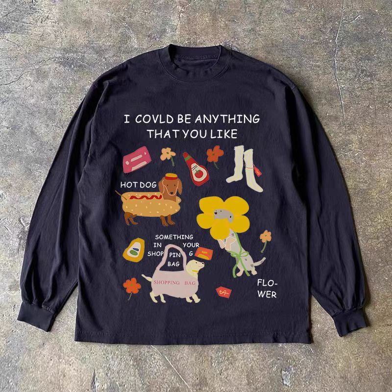 Vintage Black retro dachshund print long-sleeved t-shirt Size US M / EU 48-50 / 2 - 1 Thumbnail