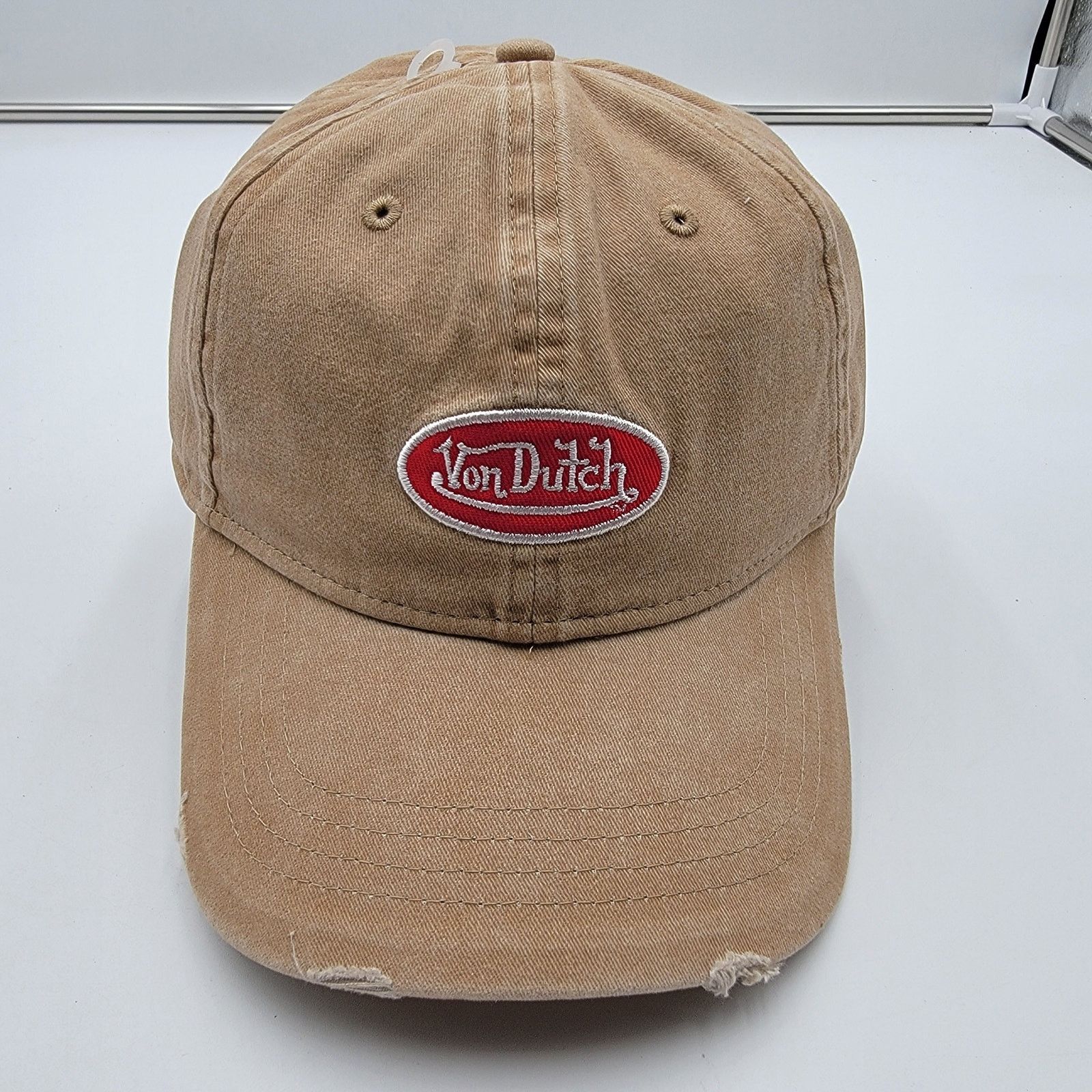 Von Dutch Von Dutch Distressed Denim Adjustable Dad Cap in Beige Size ONE SIZE - 1 Thumbnail