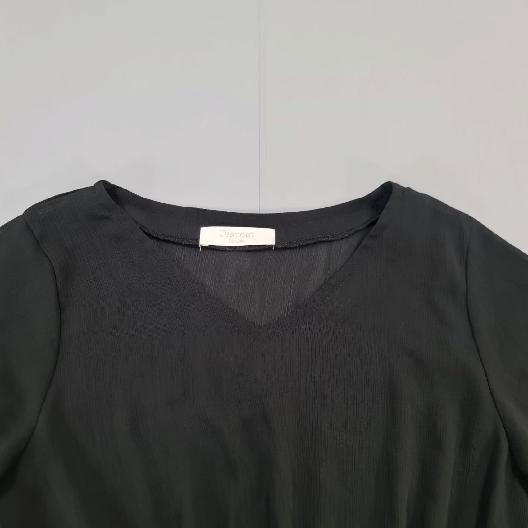 Vintage Discoat Parisien Womens Dress Black S Midi Short Sleeve V-Neck Pullover Casual Fashion Size 28" / US 6 / IT 42 - 4 Thumbnail