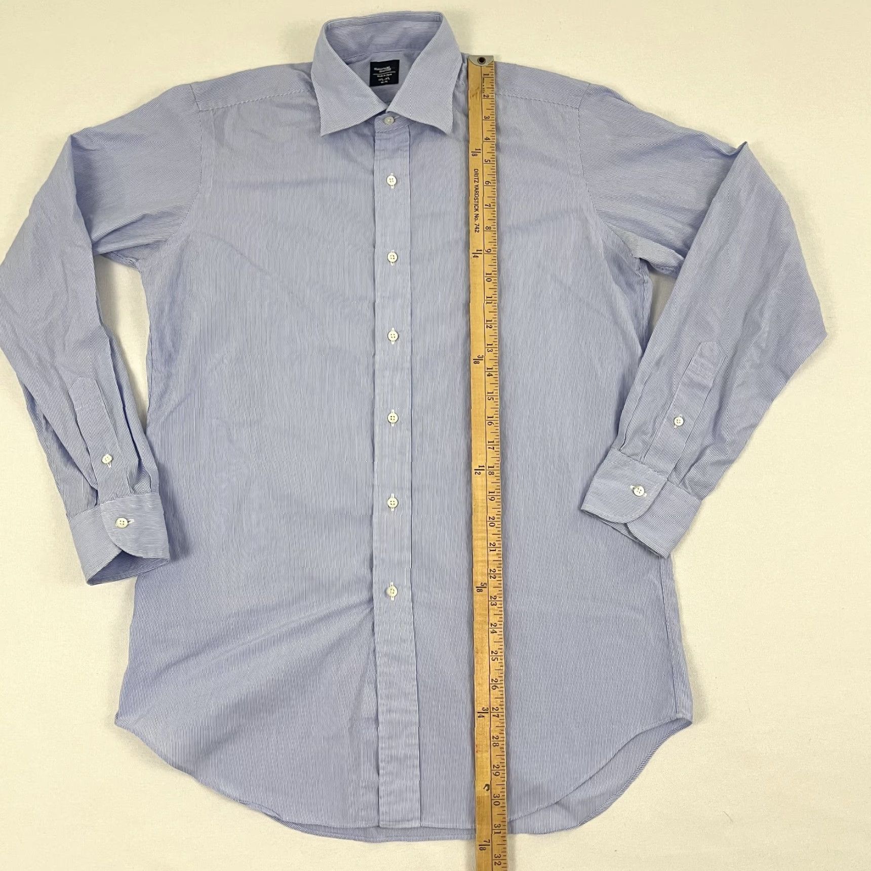 Vintage Makers Shirt Mens 15 3/4 - 35 1/2 Blue White Striped Dress Button Up Japan Made Size 42R - 3 Thumbnail