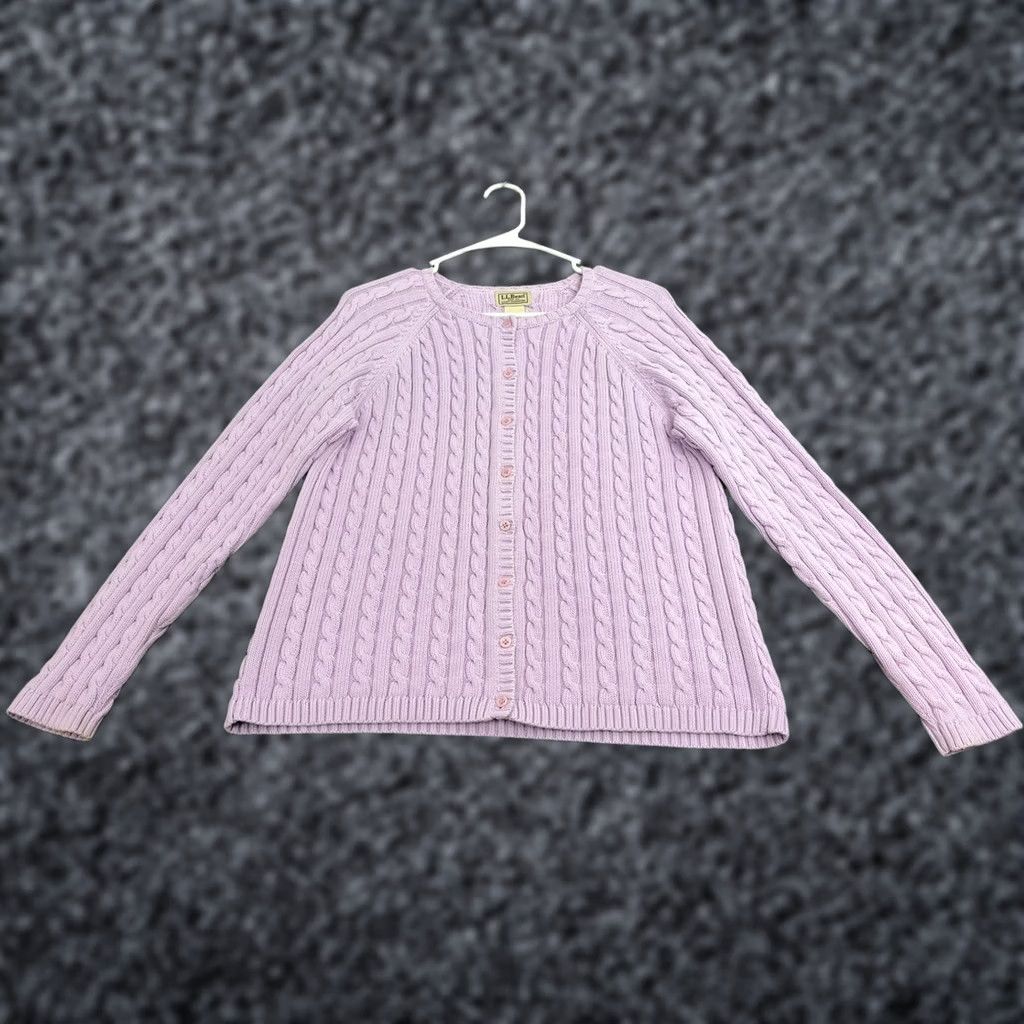Vintage LL Bean Cardigan Women L Purple Cotton Cable Knit Button Up Classic Casual Size L / US 10 / IT 46 - 1 Thumbnail