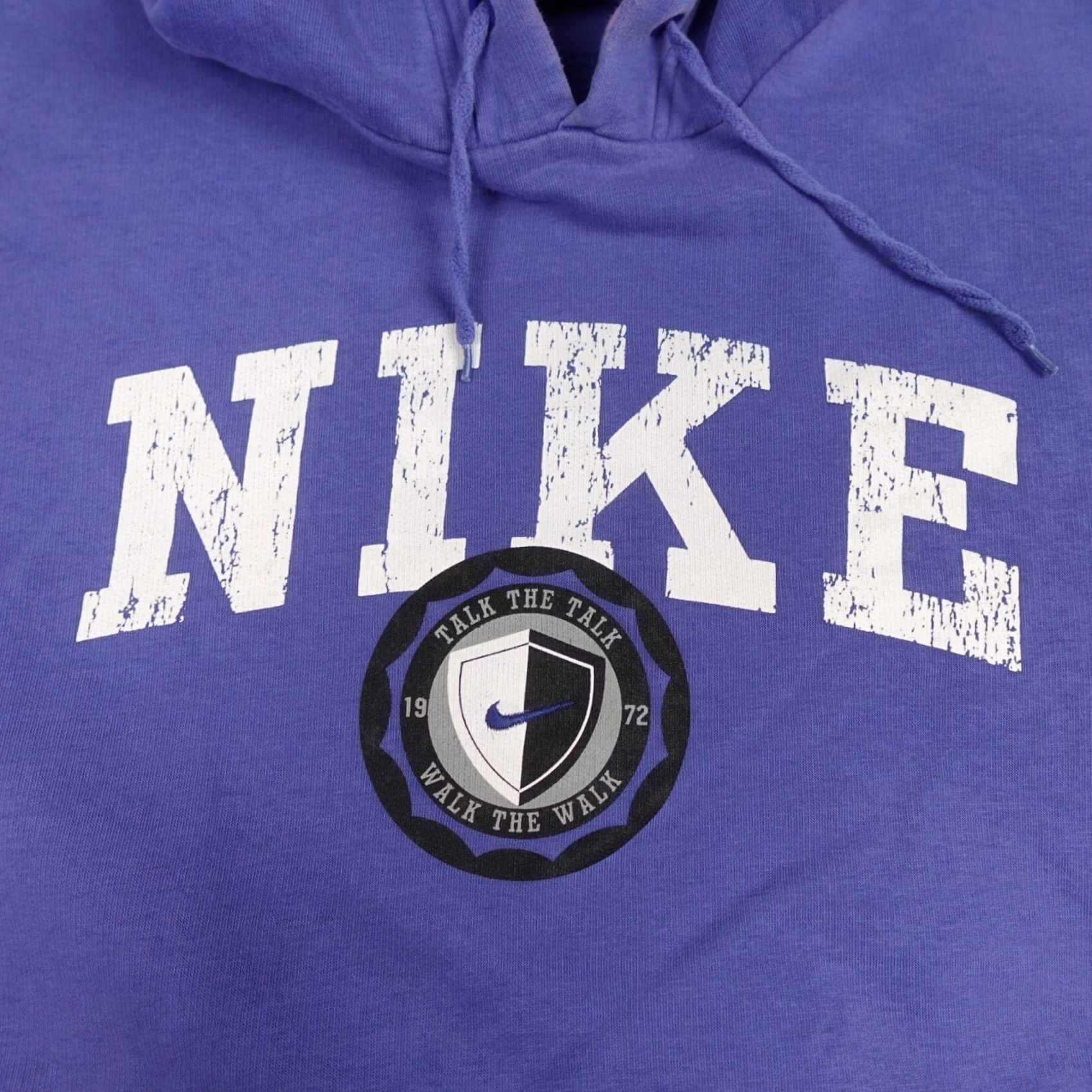 Nike VINTAGE Nike Hoodie Mens XL Blue Center Swoosh Crest 90s Y2K Spellout Graphic Print Size US XL / EU 56 / 4 - 3 Thumbnail