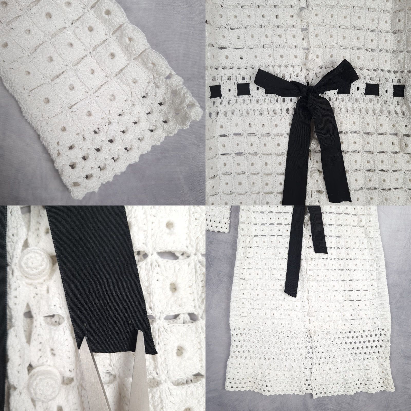 Robert Rodriguez Robert Rodriguez Dress Womens XS White Crochet Open Granny Squares Ribbon Belt Mod Duster Size XS / US 0-2 / IT 36-38 - 8 Thumbnail