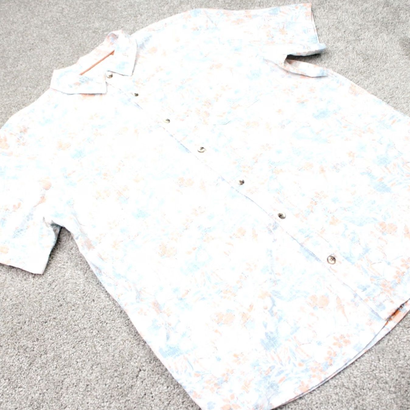 FatFace FatFace Shirt Mens XL White/Orange/Blue Floral Reverse Print Cotton Short Sleeve Button-Up Hawaii Theme Mens X-Large Floral Print Shirt Size US XL / EU 56 / 4 - 5 Thumbnail