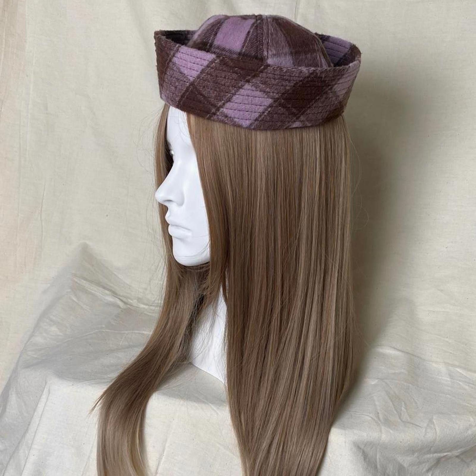 Japanese Brand Retro Pink Brown Plaid Beret Sailor Hat Y2K French Girl OS Size ONE SIZE - 3 Thumbnail