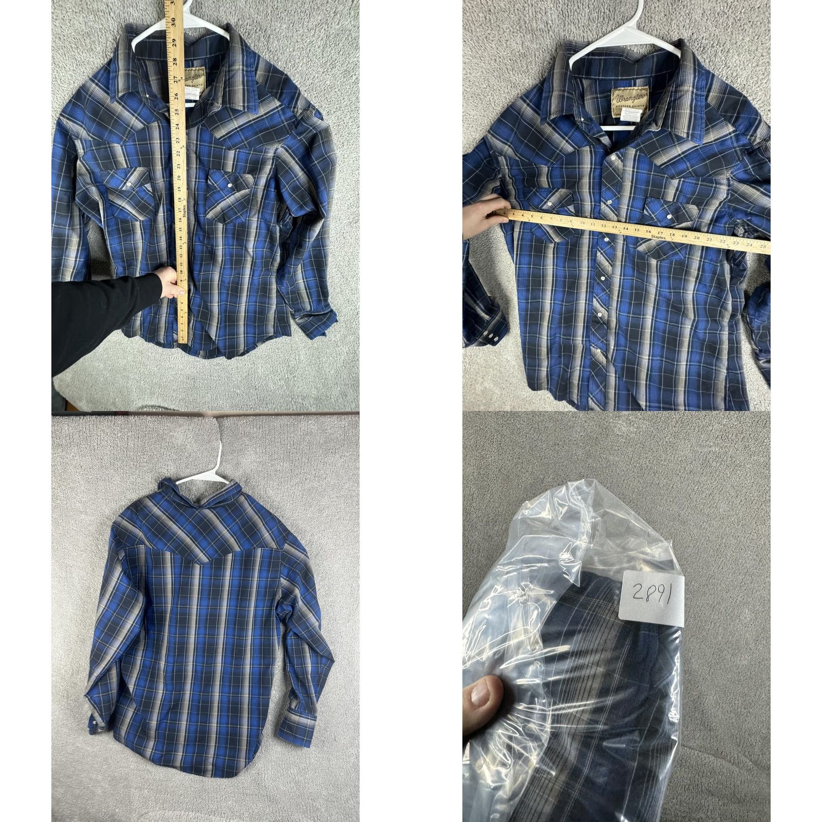 Wrangler Wrangler Shirt Mens XL Blue Plaid Pearl Snap Button Up Long Sleeve Western Shirt Size US XL / EU 56 / 4 - 8 Thumbnail