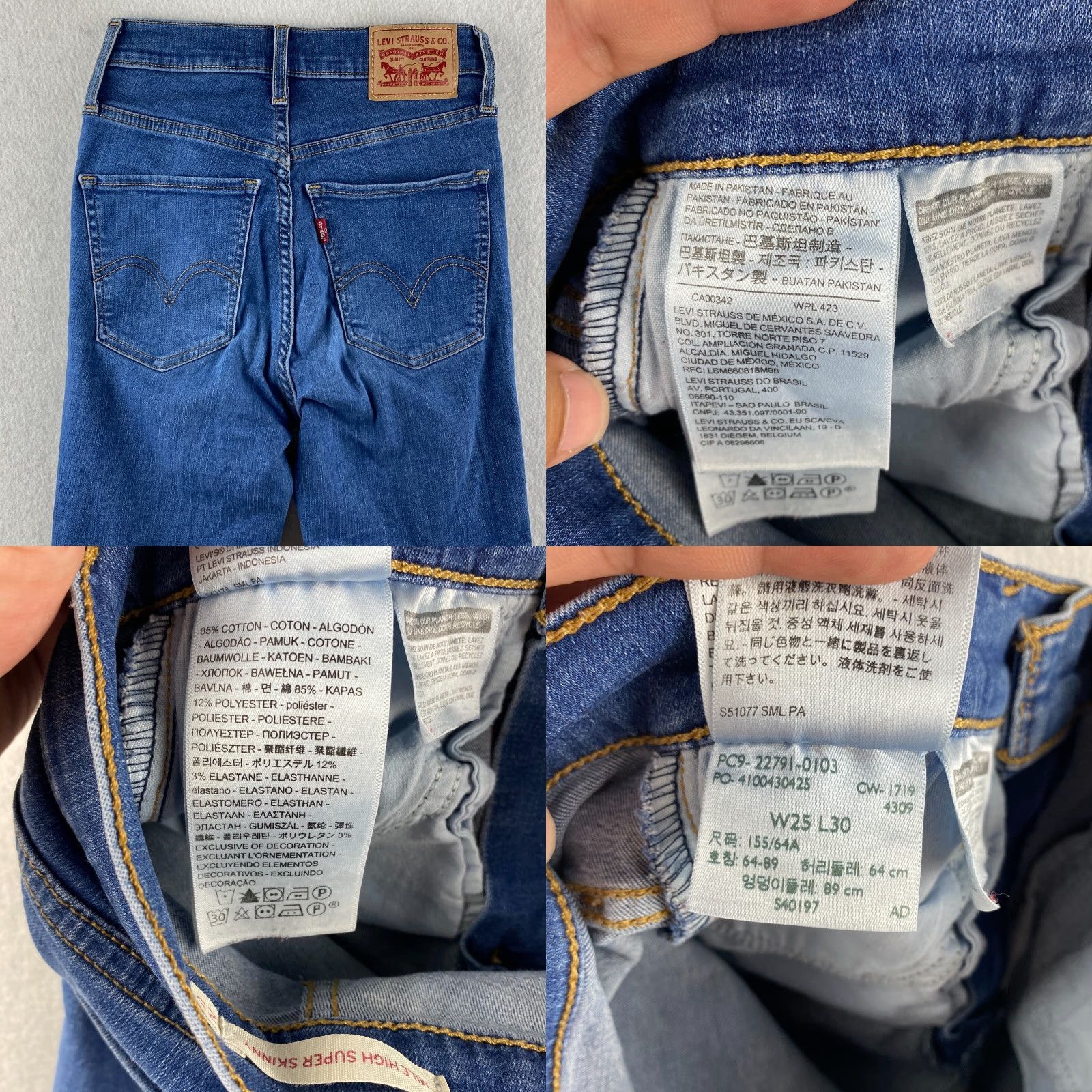 Levi's Levi's Mile High Super Skinny Jeans Womens 25 Blue Denim Distressed 5-Pocket Rise High Slim Fit Jeans Womens Boys Girls Size 42" / US 20 - 8 Thumbnail