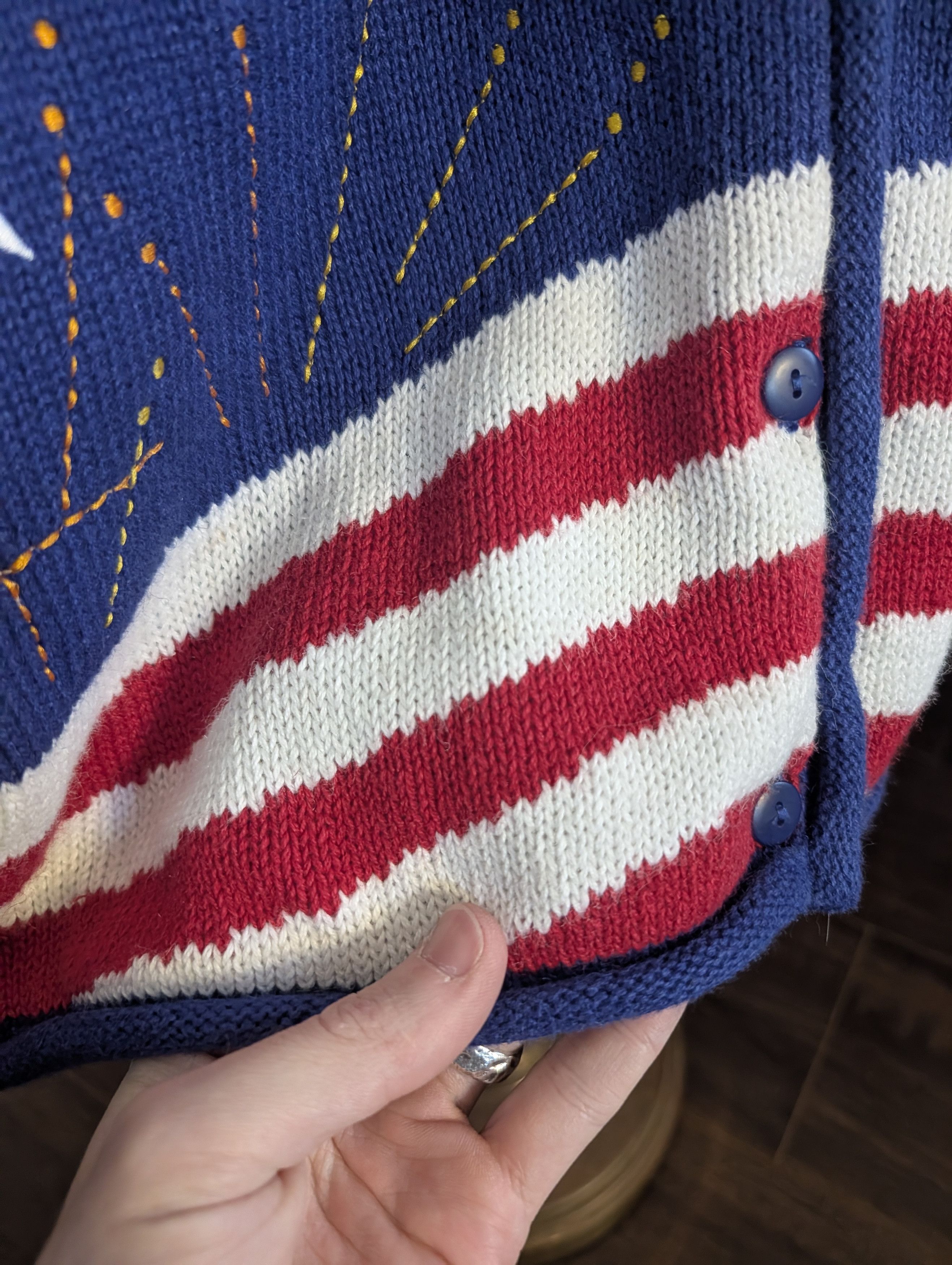 Quacker Factory Vintage RAMIE knit USA stars & stripes cardigan Med Size M / US 6-8 / IT 42-44 - 5 Thumbnail