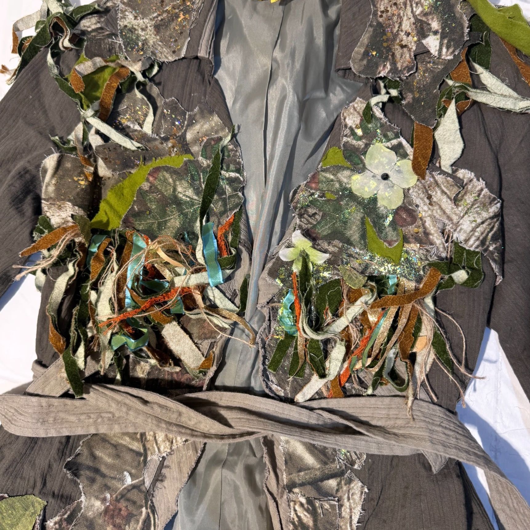 Vintage 1 of 1 Custom Camo Fairy Glitter Floral Belted Brown Jacket XS Fairycore Grunge Womens Size XS / US 0-2 / IT 36-38 - 4 Thumbnail