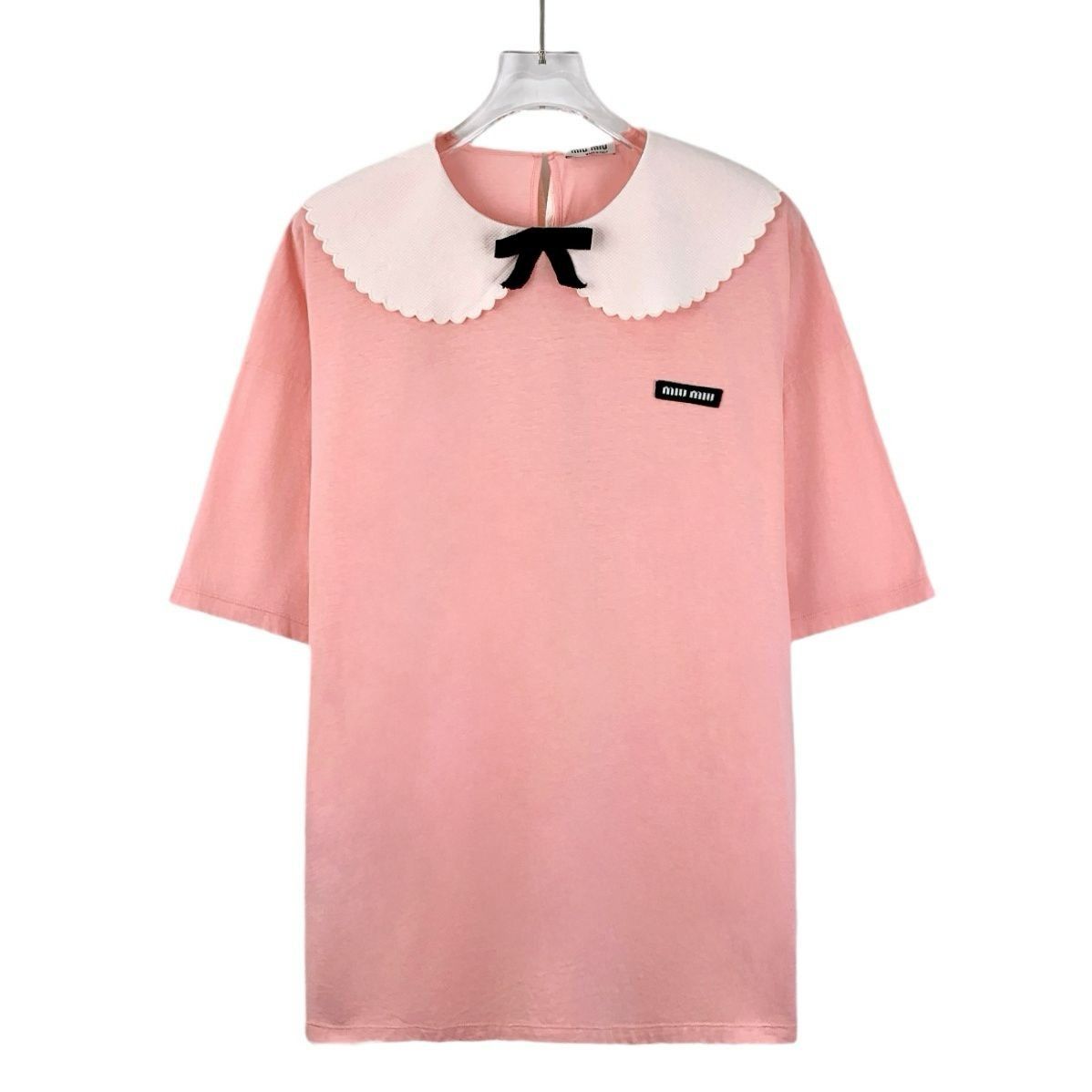 Miu Miu MIU MIU Pink Cotton T-Shirt With White Peter Pan Collar & Bl Size M / US 6-8 / IT 42-44 - 1 Thumbnail