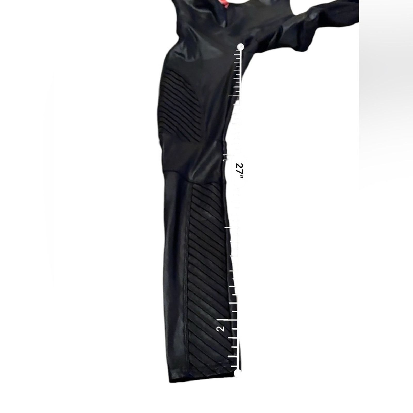 Spanx Spanx Black Faux Leather Moto Mid Rise Shaping Leggings Sz S Size 22" - 13 Thumbnail