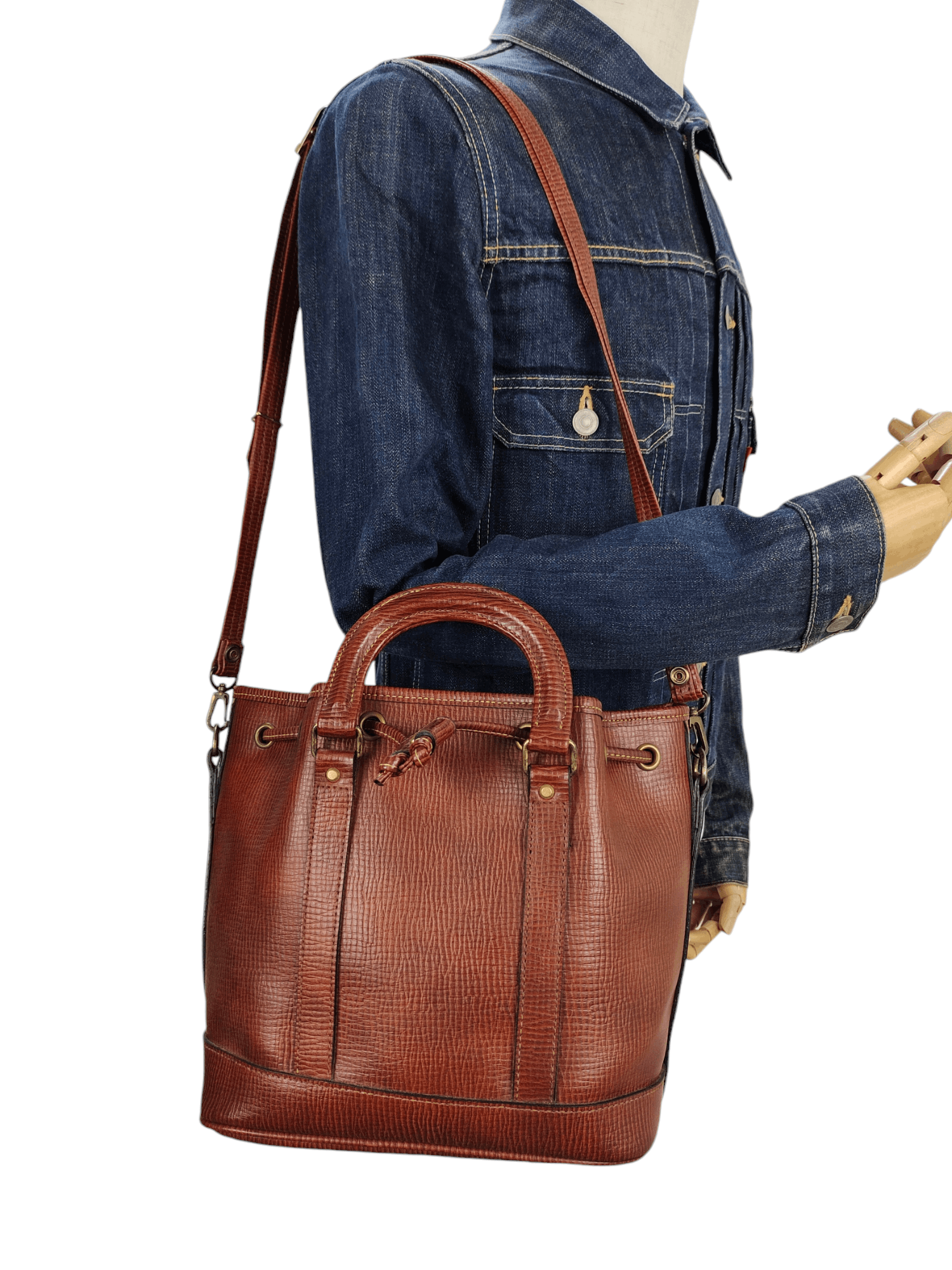 Leather Vintage Japan Luggage Patina Leather Bucket Sling Bag Size ONE SIZE - 2 Thumbnail