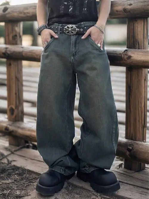 Japanese Brand Washed Baggy Jeans Size US 34 / EU 50 - 2 Thumbnail