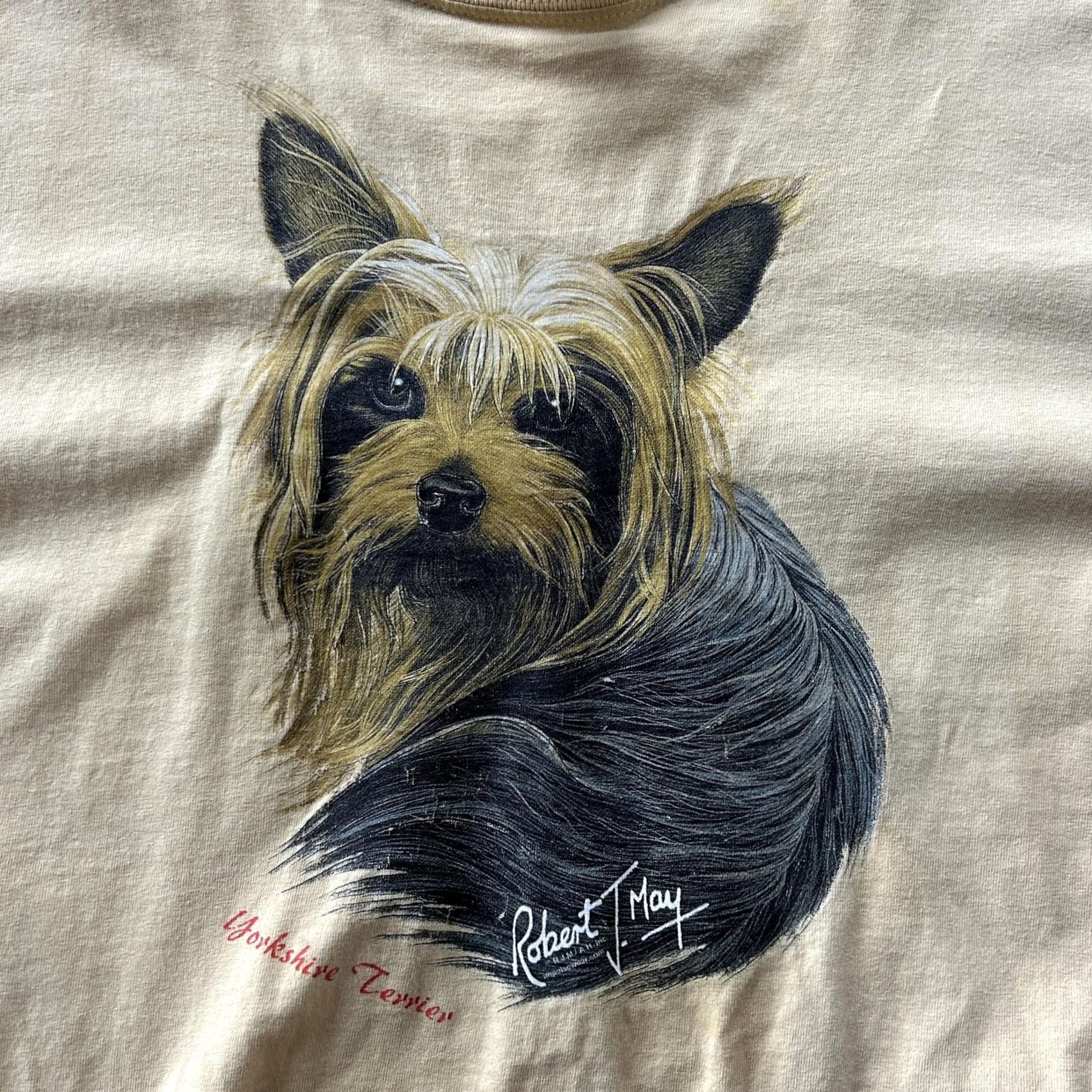 Gildan Gildan Shirt Mens XL Beige Yorkshire Terrier Dog Robert May Graphic Tee T-Shirt Size US XL / EU 56 / 4 - 2 Thumbnail