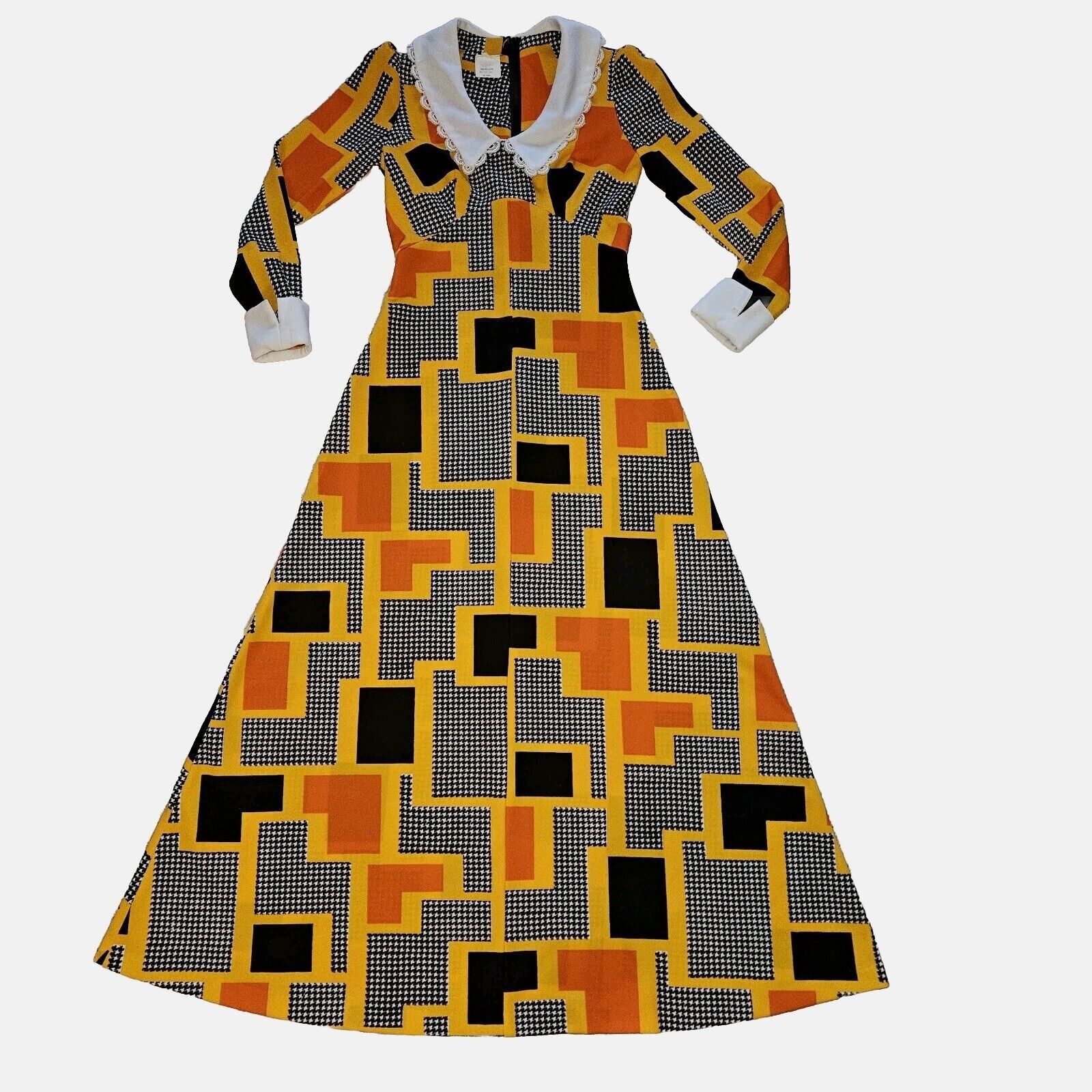 Vintage Vintage Psychedelic Dress Womens 12 Flashy Orange Yellow Geo Size S / US 4 / IT 40 - 3 Thumbnail