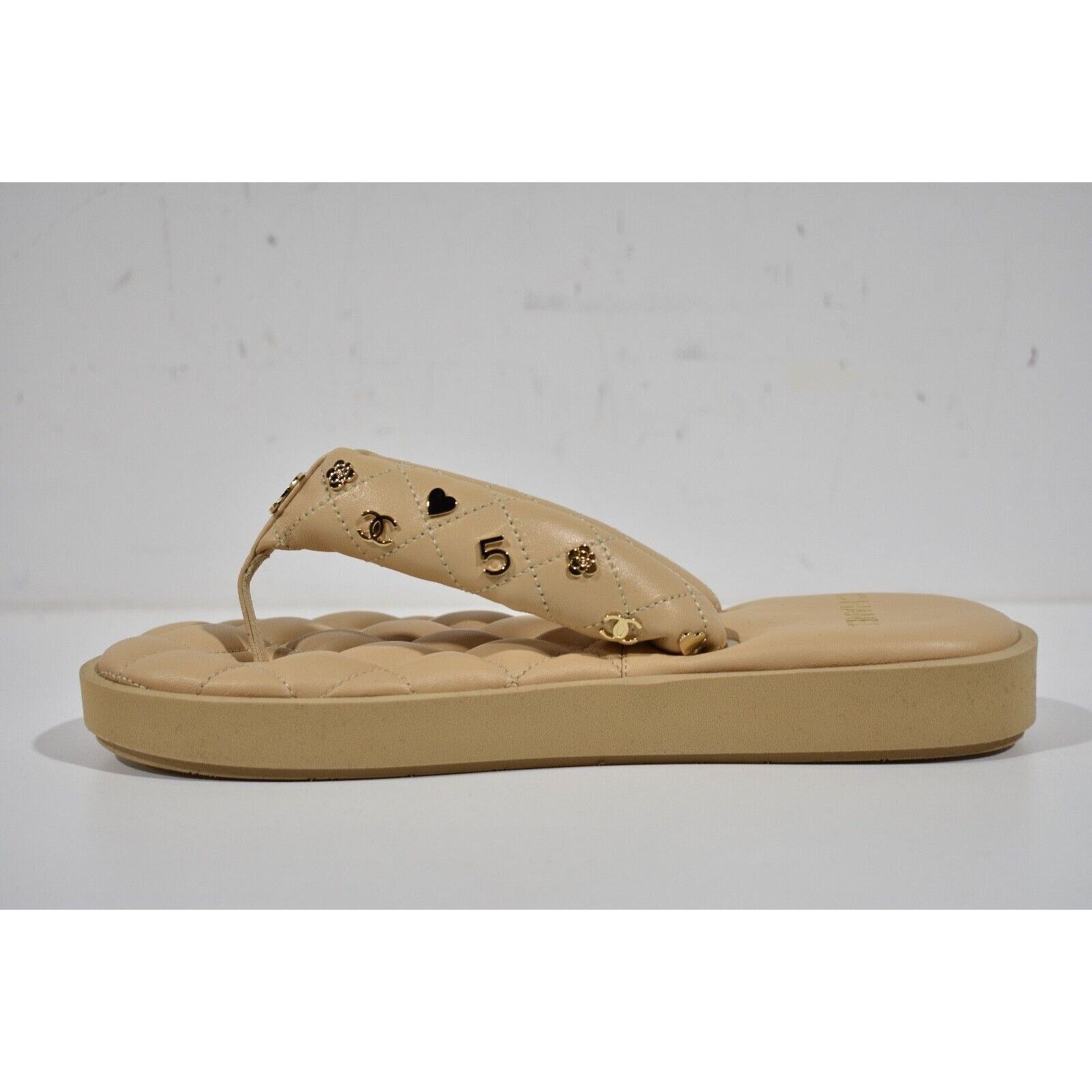 Chanel Chanel 23P Beige Quilted Charms Padded Pool Thong Logo Size US 11 / IT 41 - 9 Thumbnail