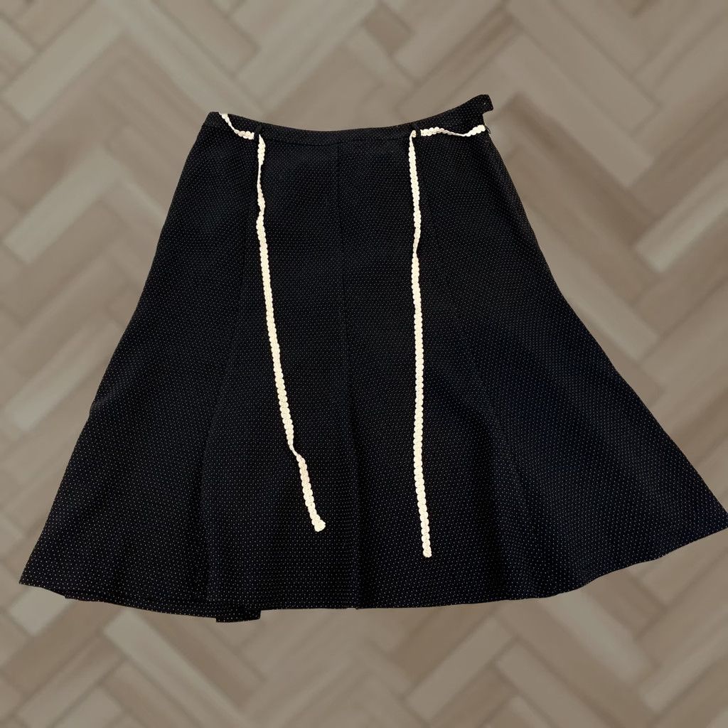 White House Black Market VINTAGE? NEW White House Black Market Skirt Women's Size 2 Knee Length Polka Dot Black Rope Belt UK? Size 26" / US 2 / IT 38 - 1 Thumbnail