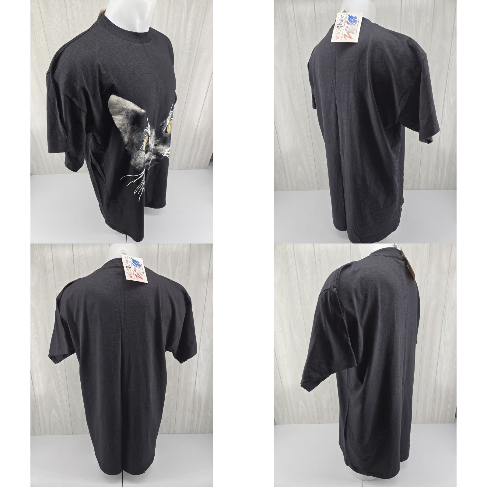 Vintage VINTAGE Skeezix Wild Hare Cat Face Black T-Shirt 2XL Short Sleeve Mens 90s Wild Hare Cat Face Black Short Sleeve T Shirt Single Stitch Size US XXL / EU 58 / 5 - 8 Thumbnail