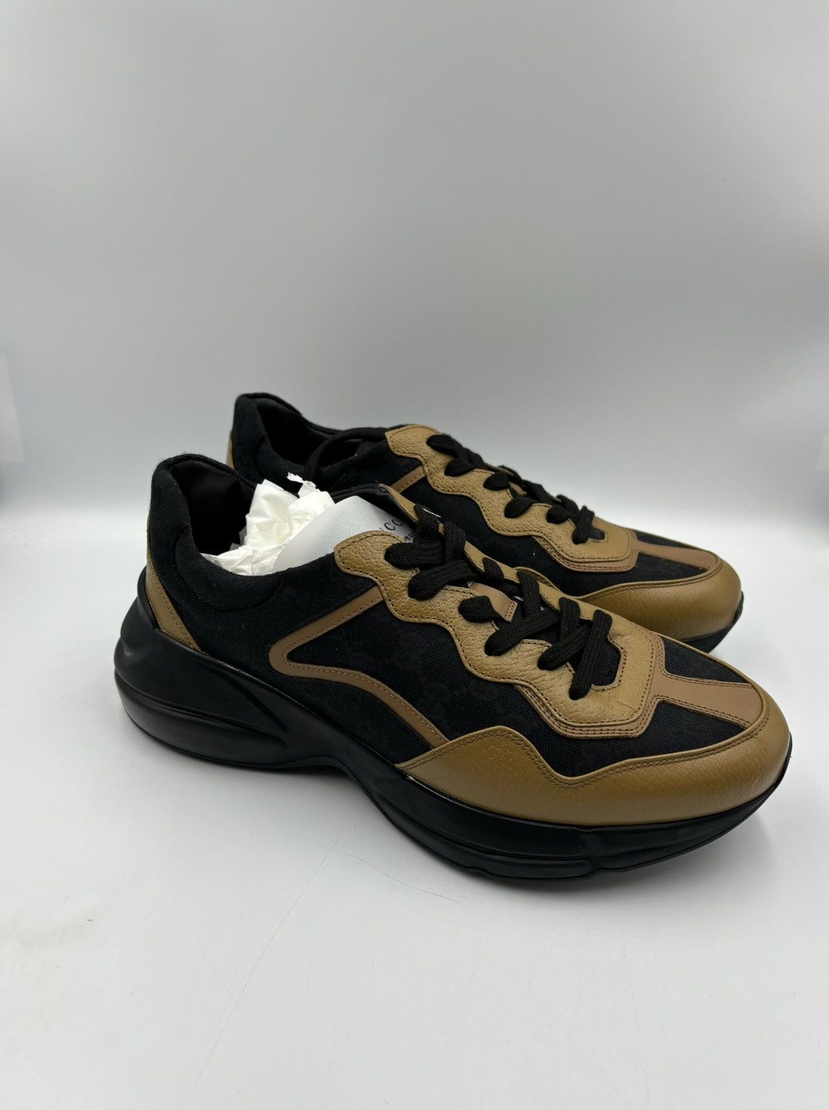 image of Gucci Rhyton Maxi GG Supreme Black Beige Shoes in Brown, Men's (Size 11.5)