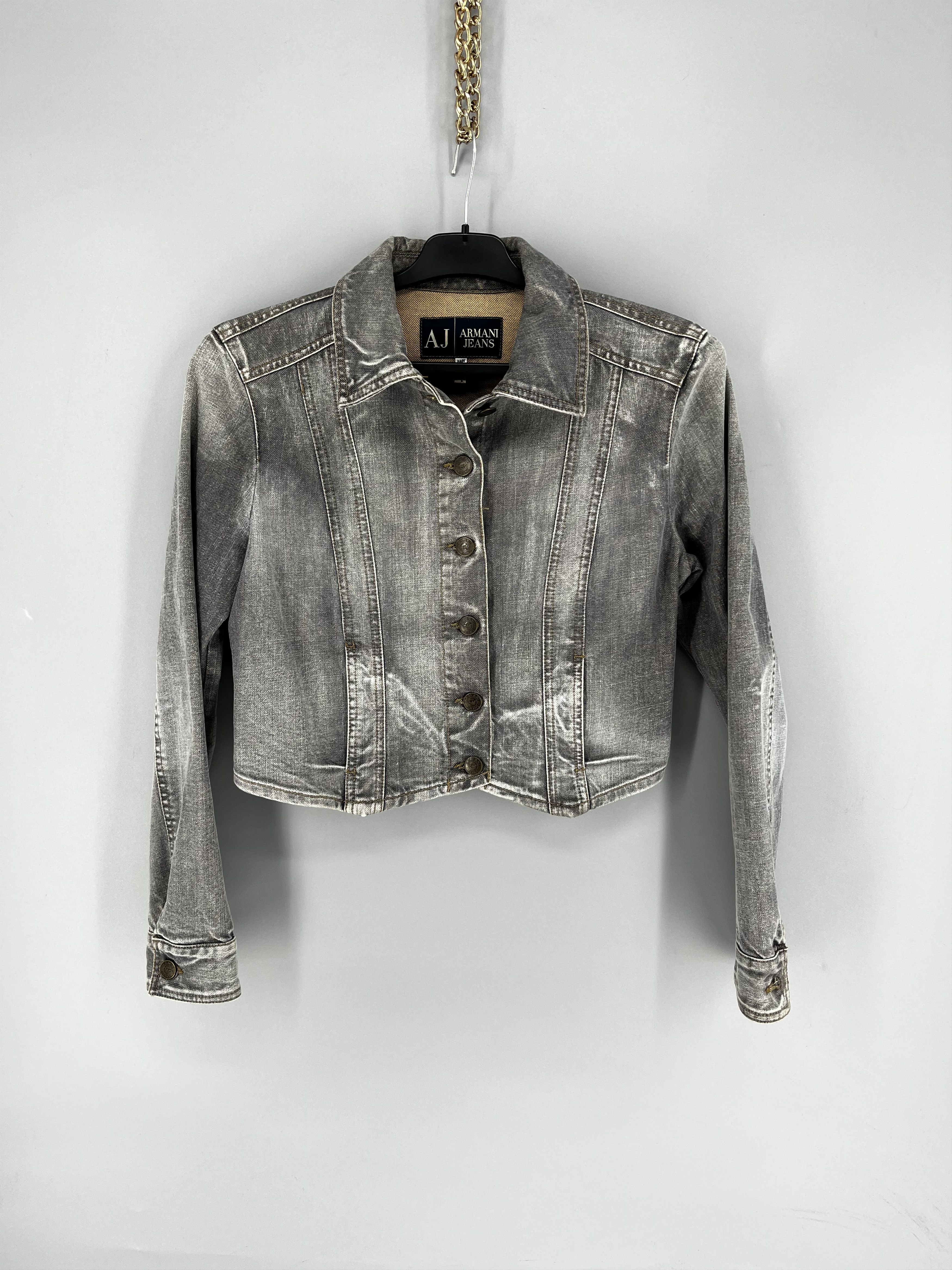 Armani Vintage Y2K Armani Exchange Grey Denim Wash Zip Up Jacket Size S / US 4 / IT 40 - 1 Thumbnail