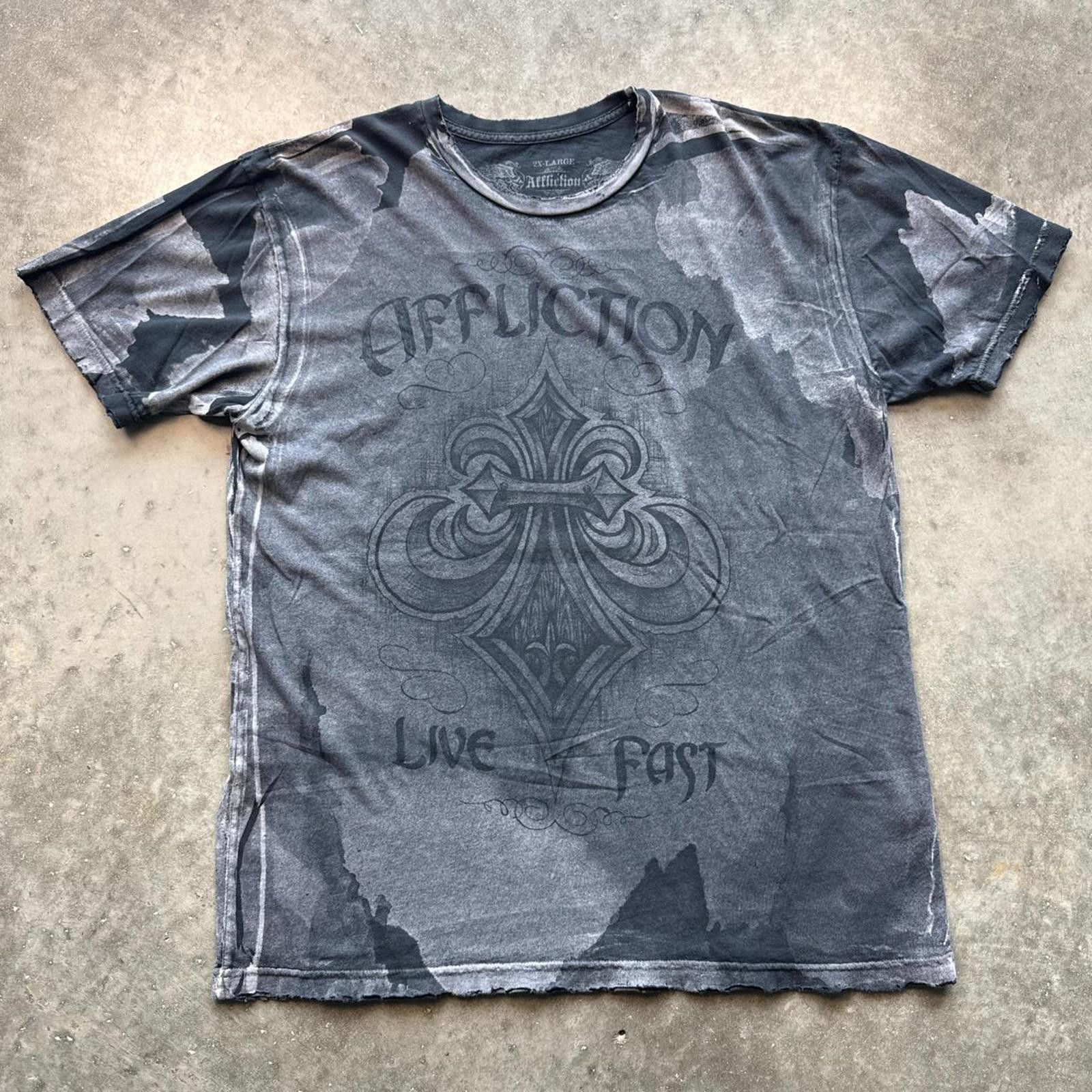 Affliction Affliction Acid Wash Black & Grey Distressed T-shirt Size US XXL / EU 58 / 5 - 1 Thumbnail
