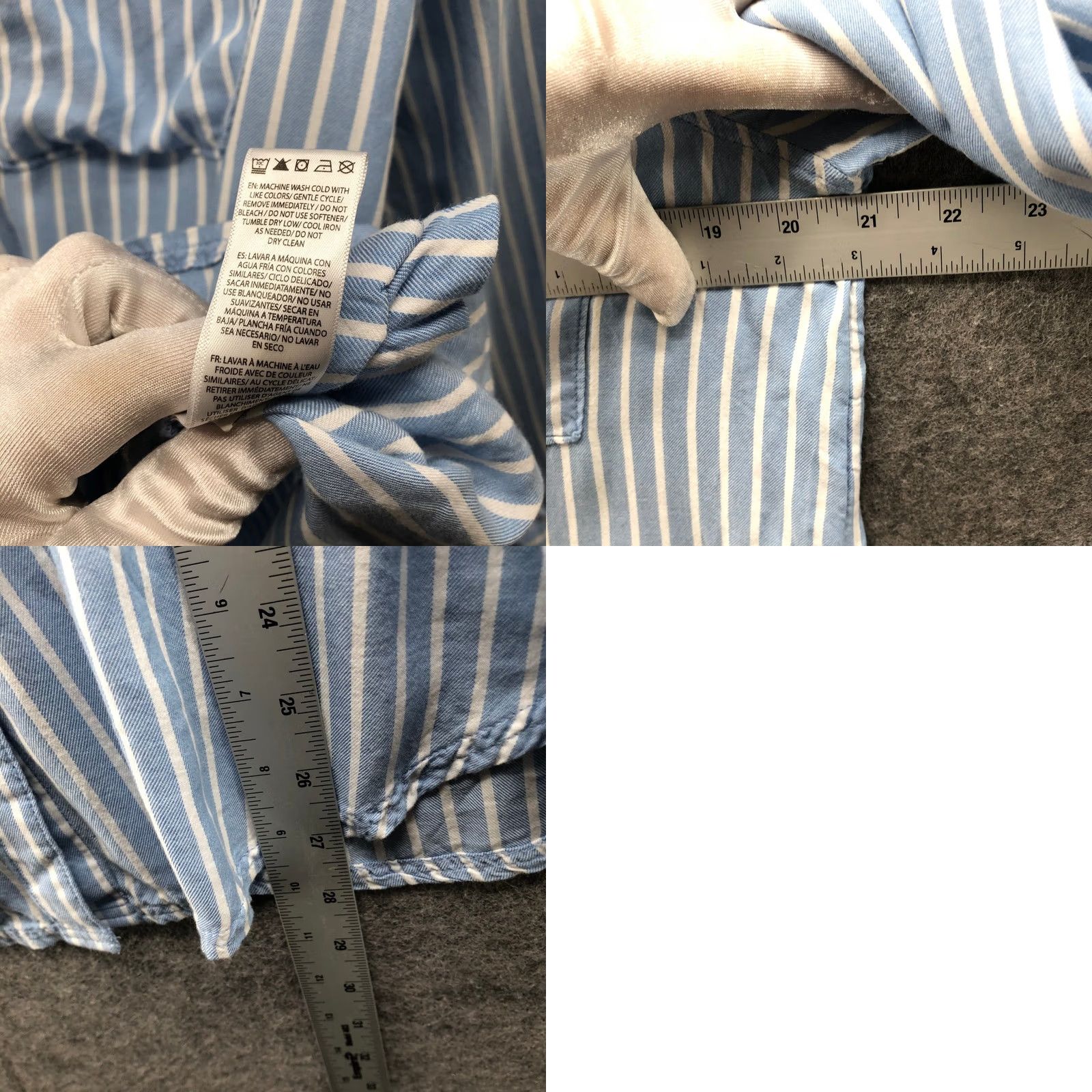 Vintage beachlunchlounge Shirt Womens M Blue White Striped Roll Tab Lyocell Button Down Size M / US 6-8 / IT 42-44 - 8 Thumbnail